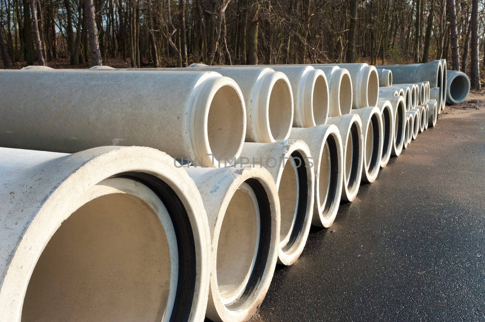 concrete drainage pipes on a newly built industrial area