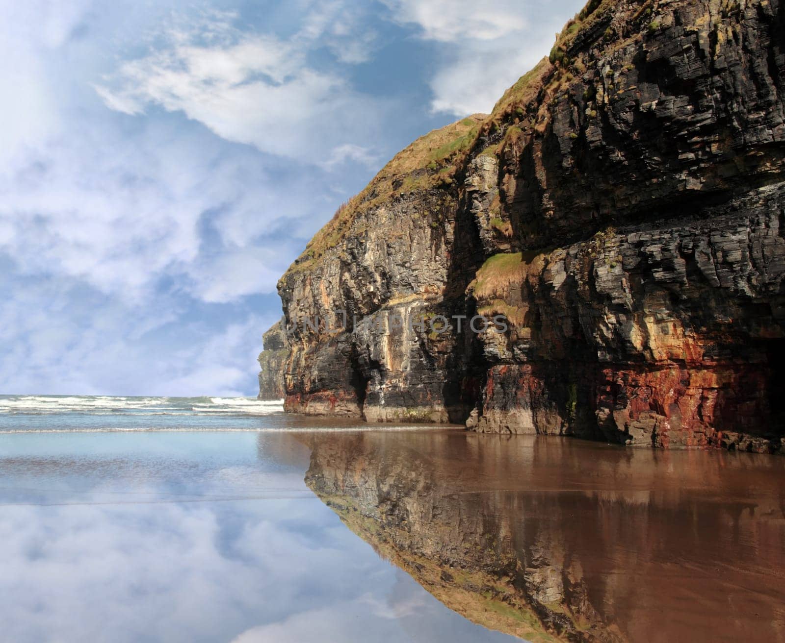 ballybunion cliffs and reflection on the west coast of ireland
