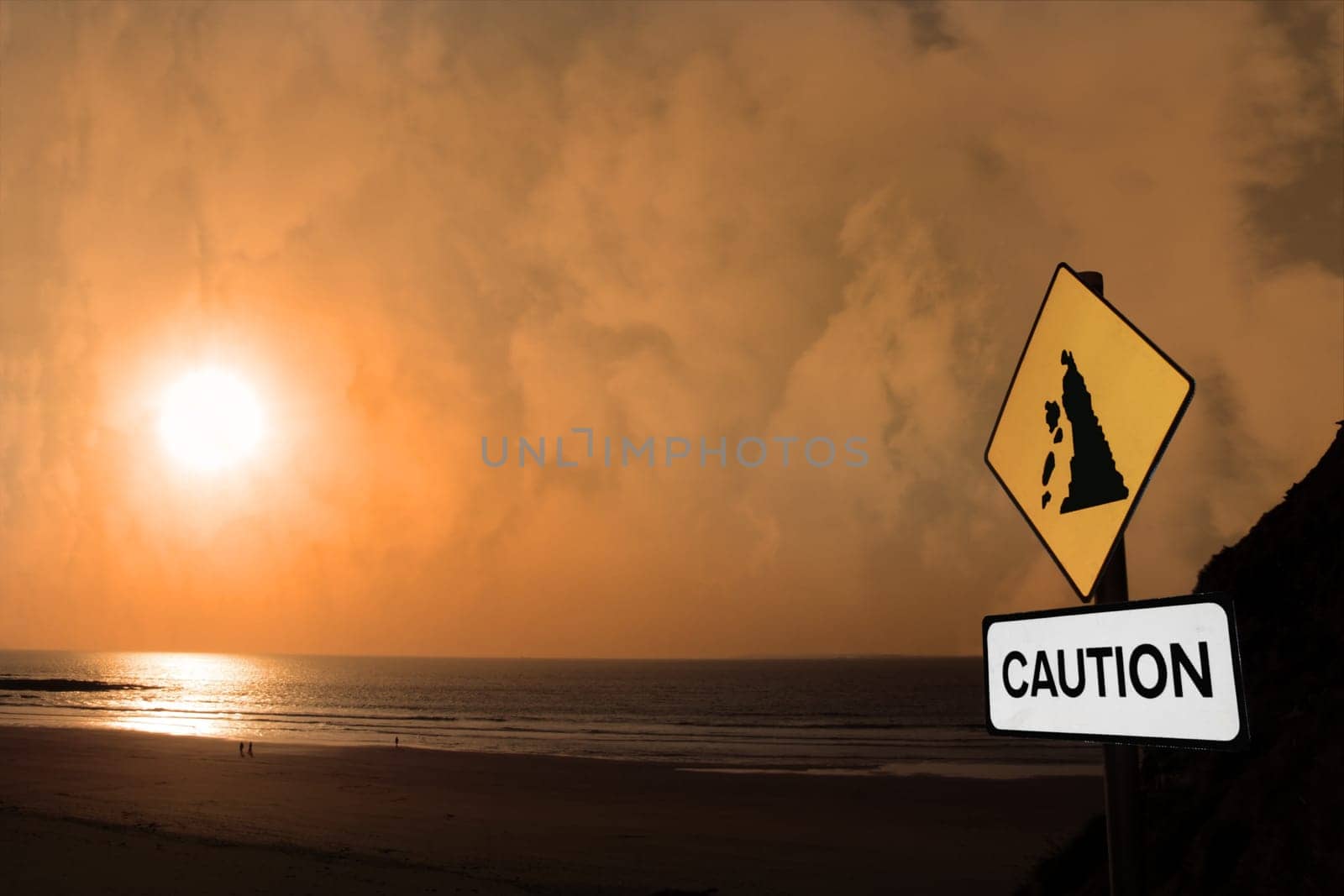 a landslide sign in ballybunion county kerry ireland on a beach