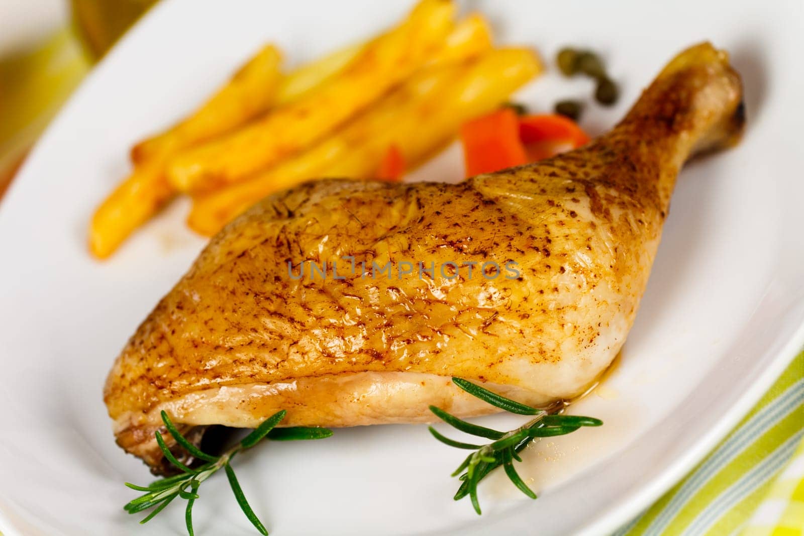 Chicken leg,fried,French fries