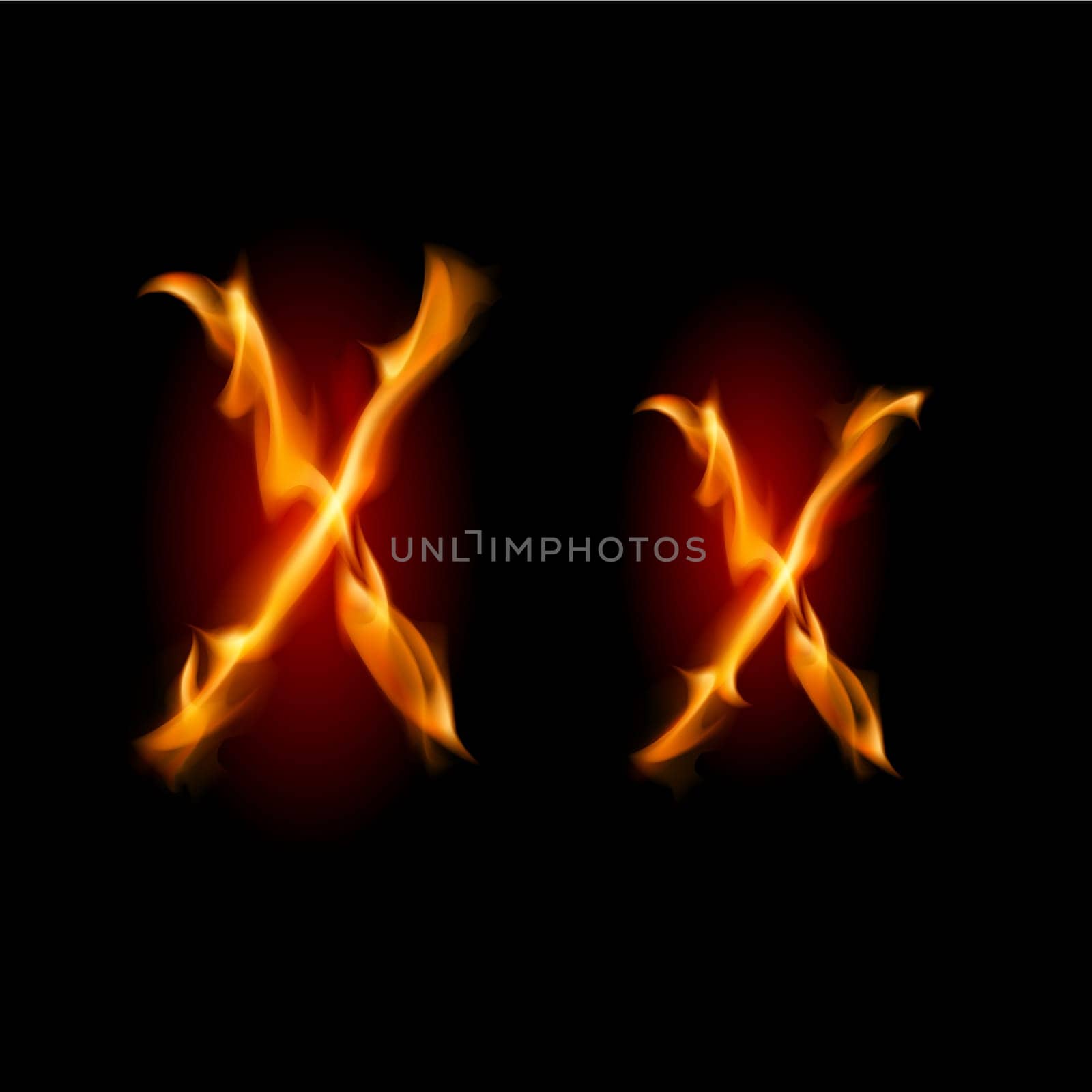 Fiery font. Letter X. Illustration on black background