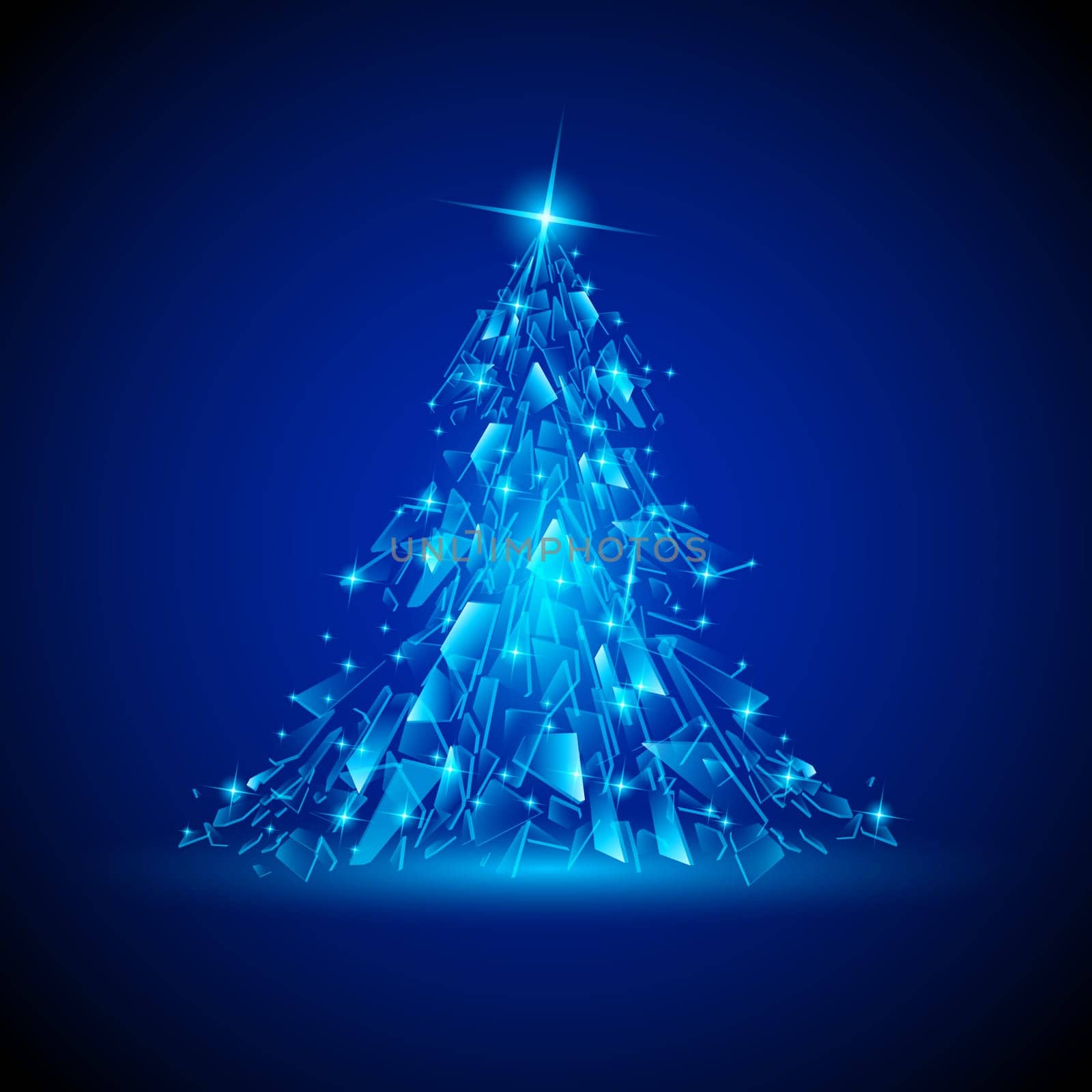 Blue Christmas tree. Broken glass. Illustration for design.