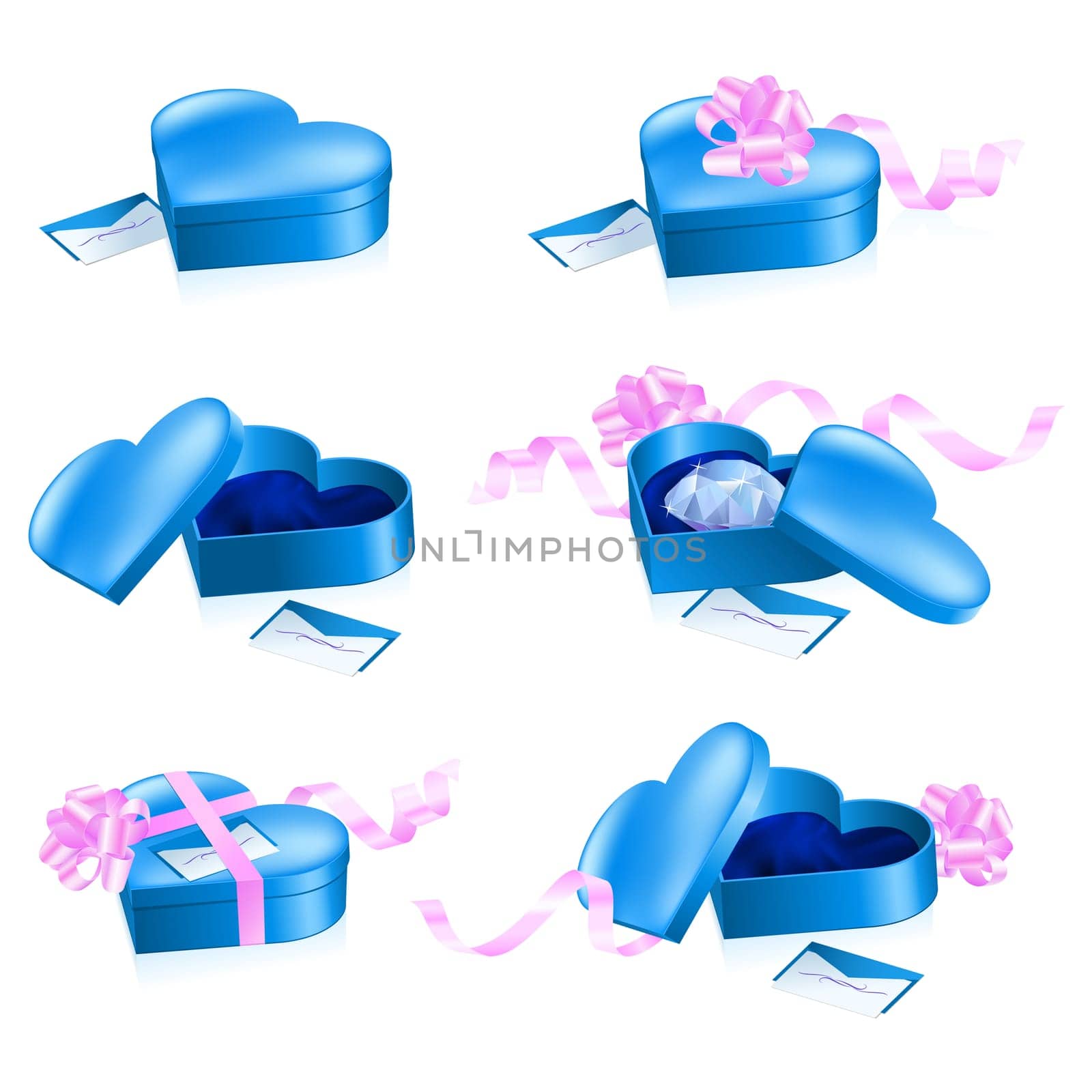 Set of blue boxes in heart shape. Illustration on white background.