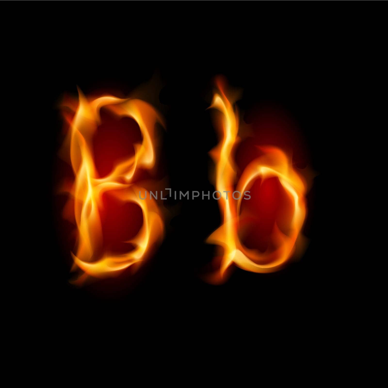 Fiery font. Letter B. Illustration on black background