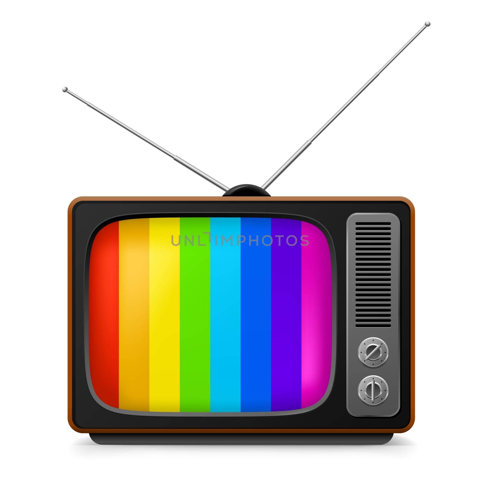 Realistic vintage TV with color frame. Illustration on white background for design