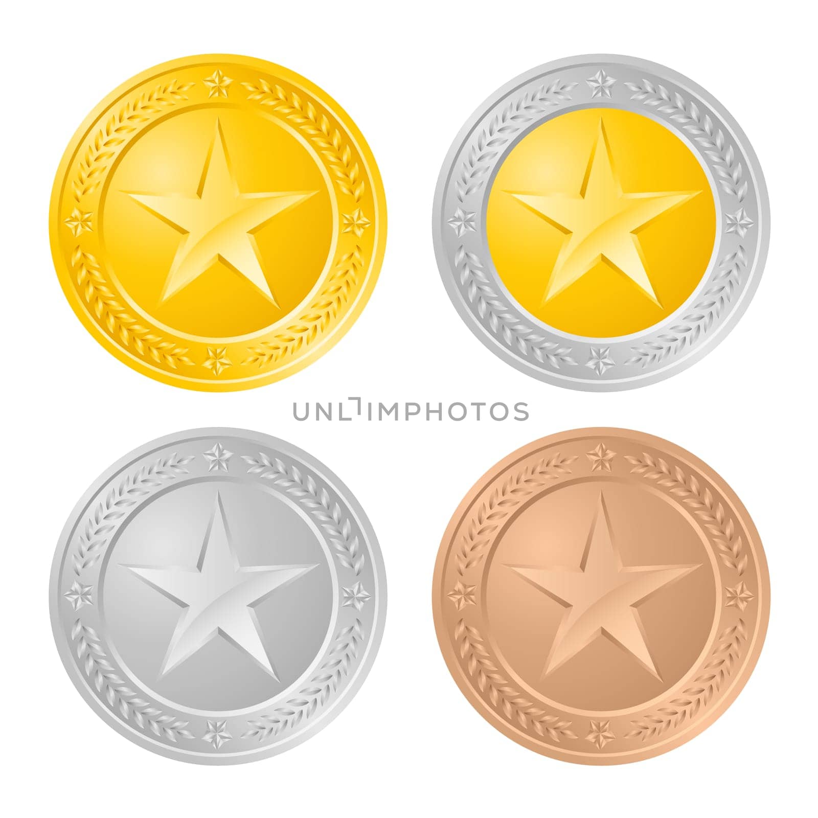 Four gold coins. Illustration of the designer on a white background