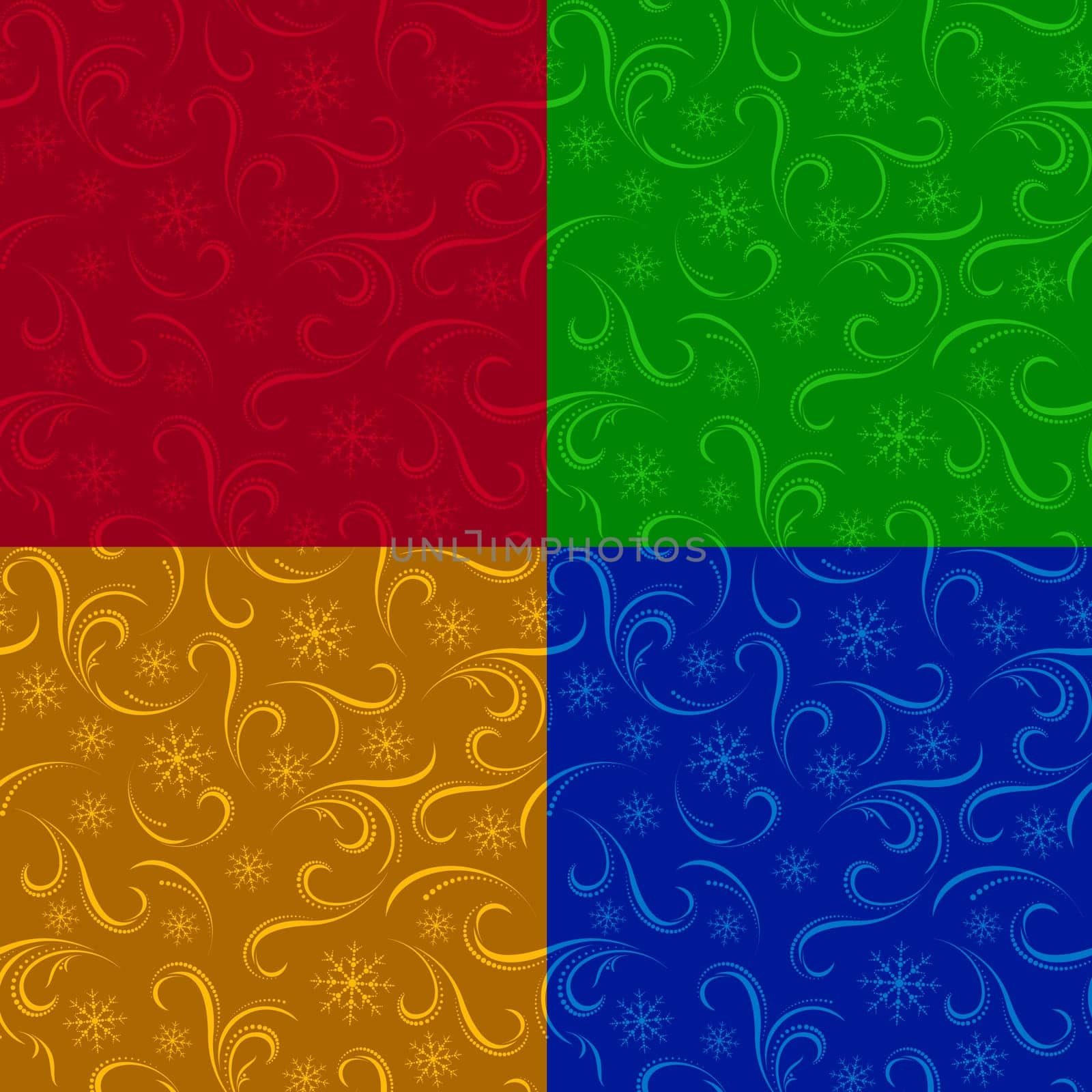 Four Winter seamless pattern. Christmas backgrounds for design