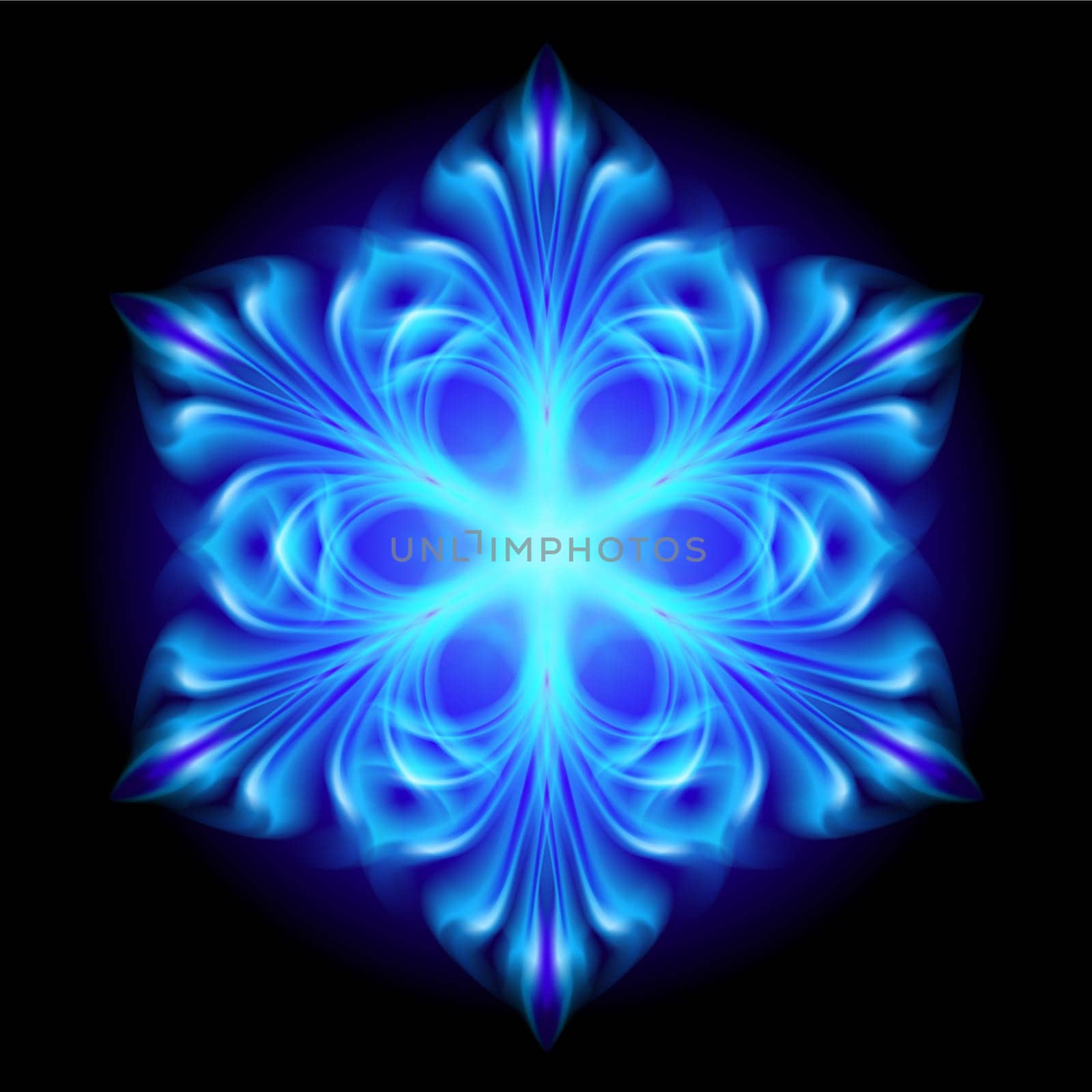 Abstract blue snowflake.  Illustration on black background