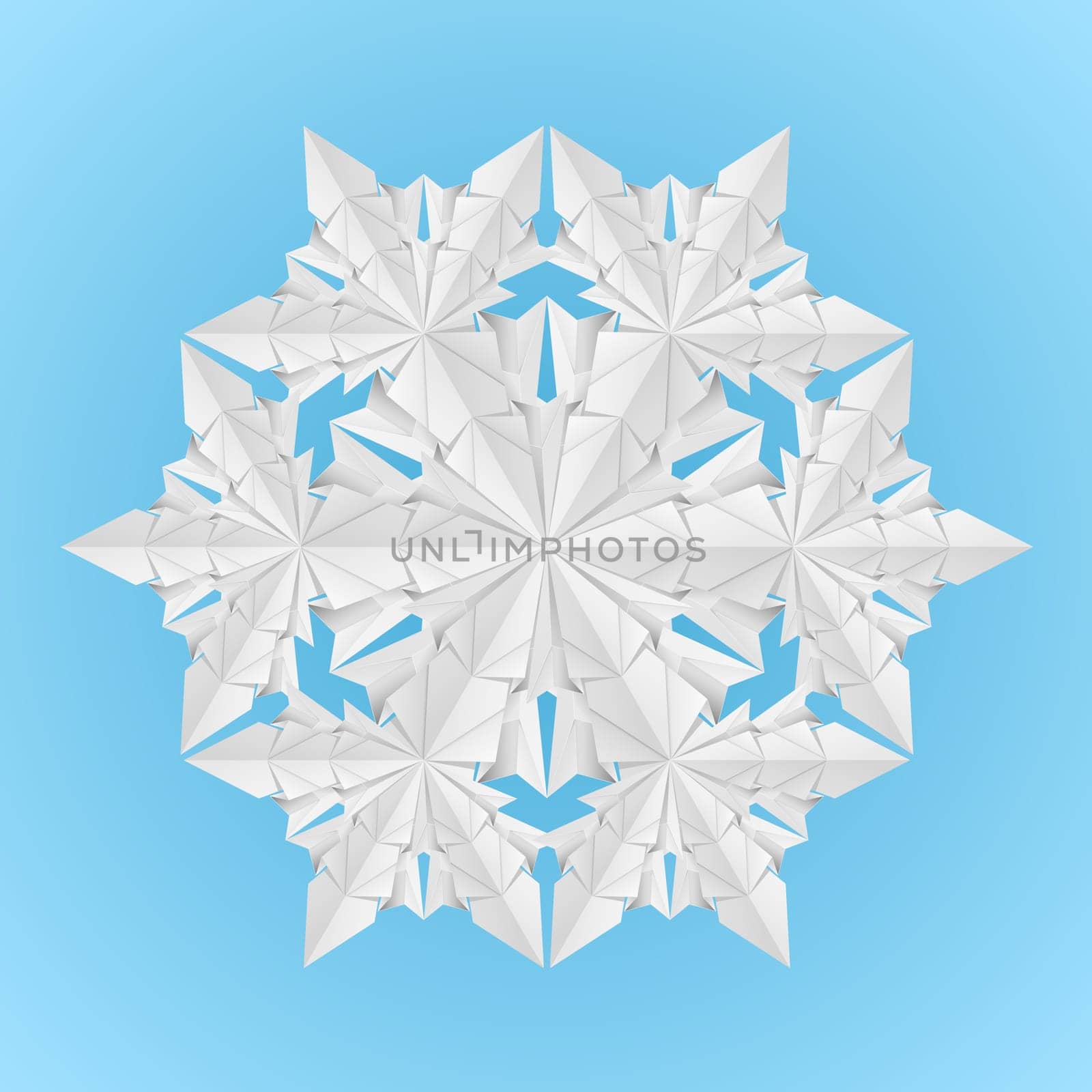 White paper snowflake on a blue background illustration designer