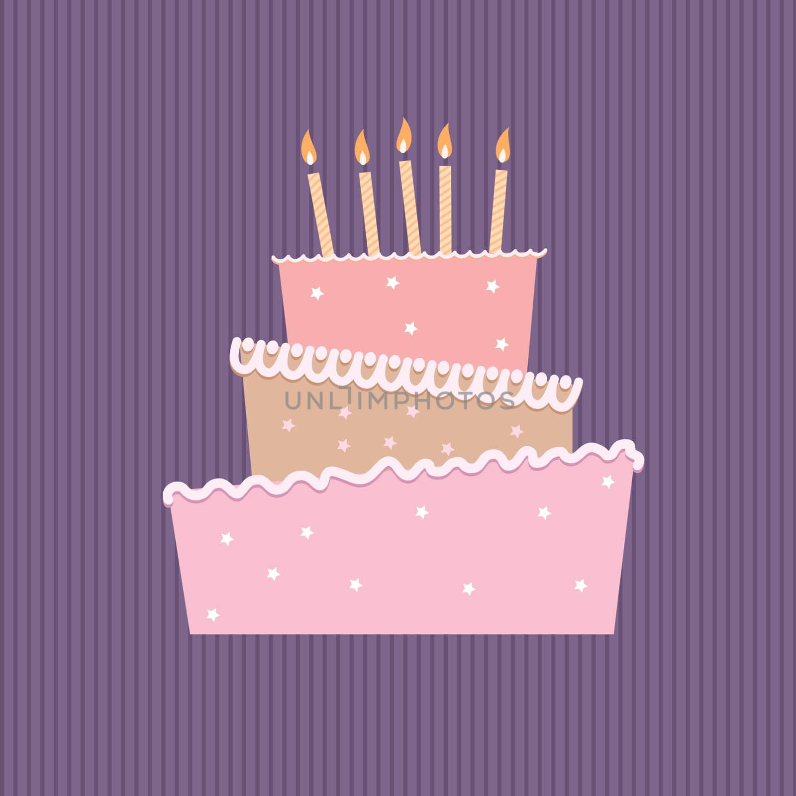 Birthday cake with one candles. Illustration on white background