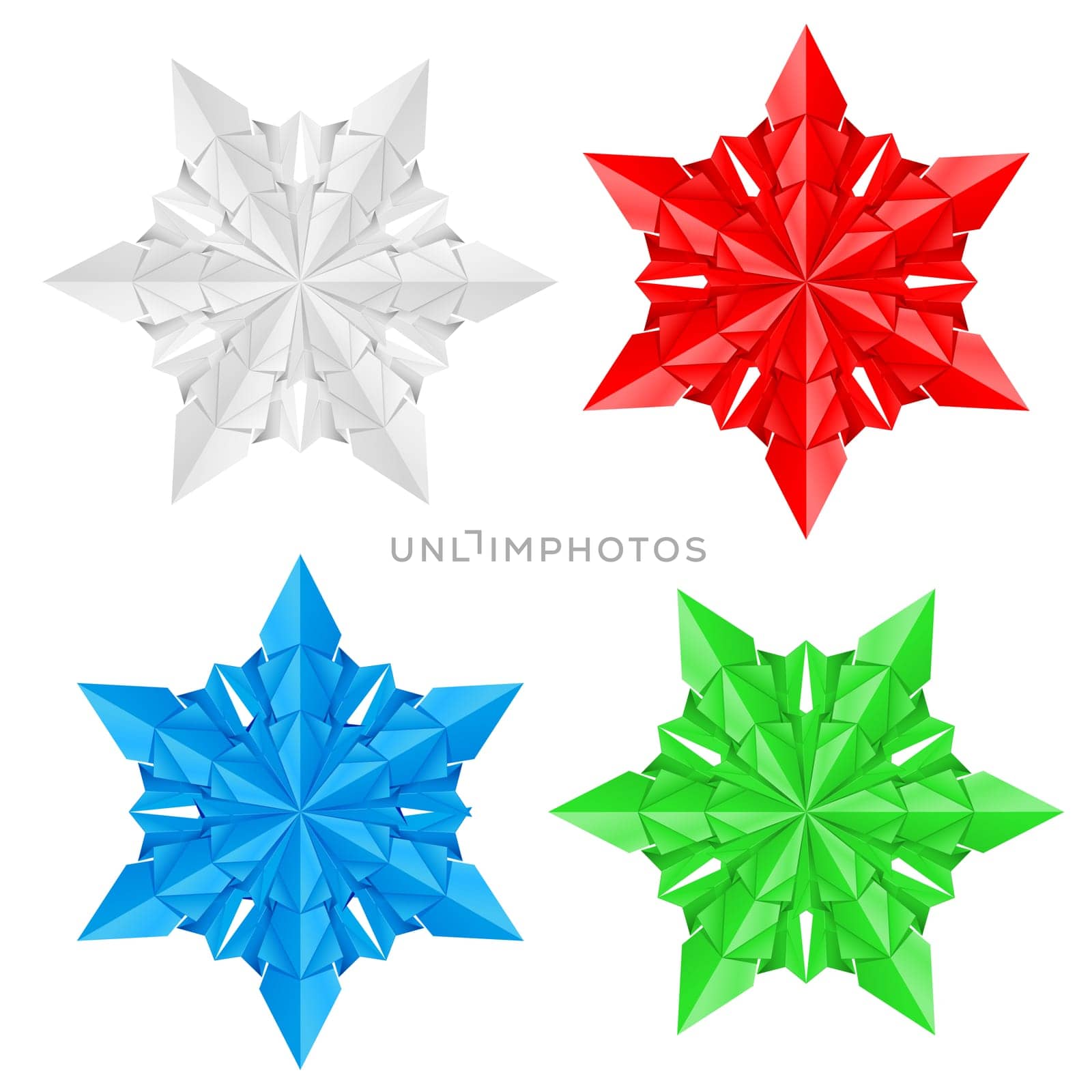 Four colorful paper snowflakes on a white background illustration designer
