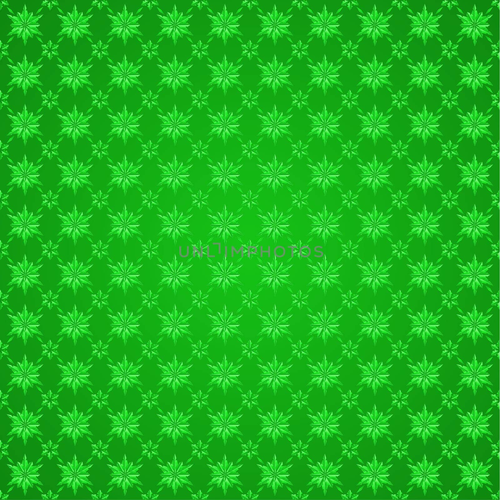 Snowflakes on green background. Winter seamless pattern
