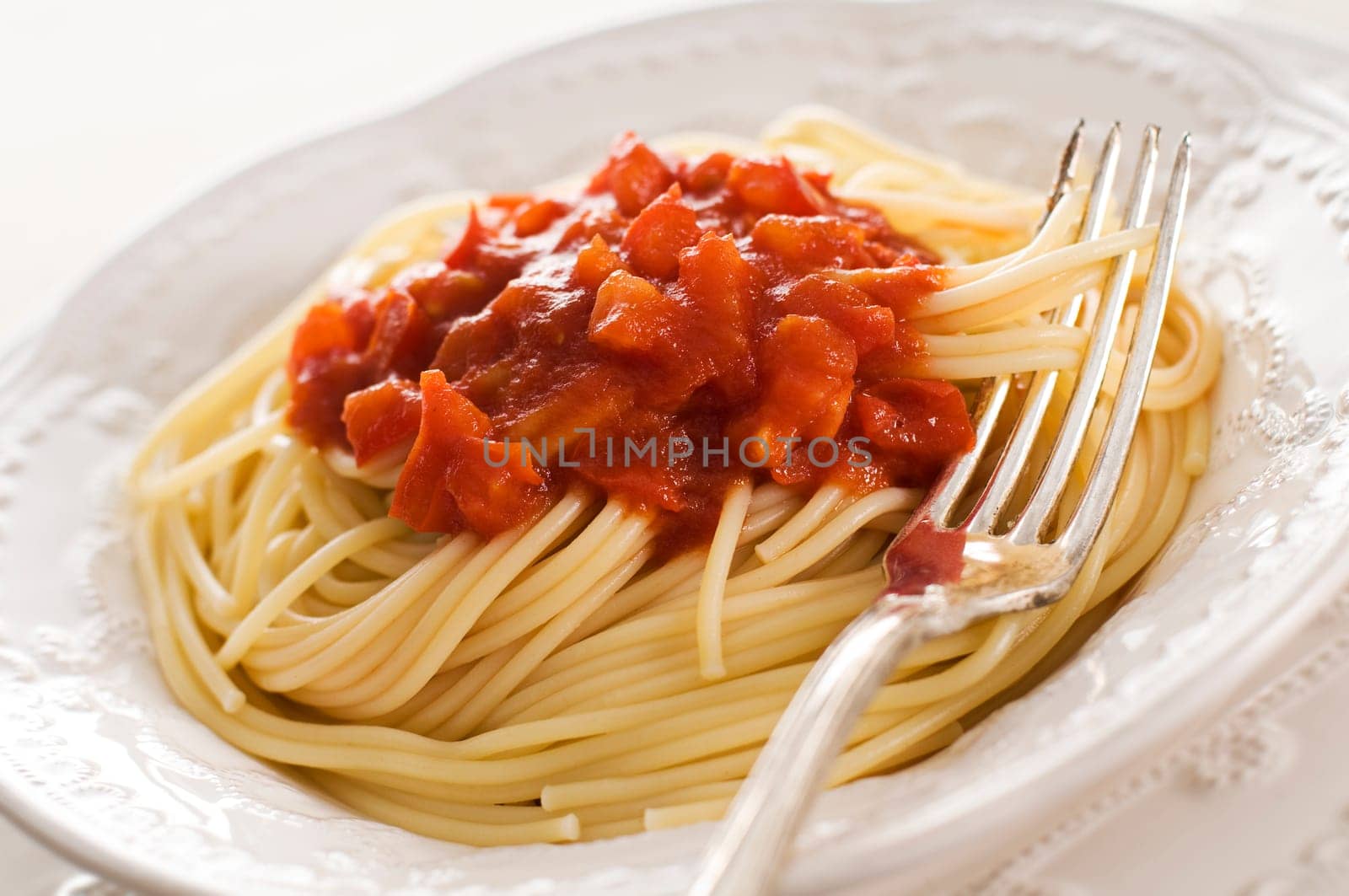 Spaghetti with tomato sauce close up shoot