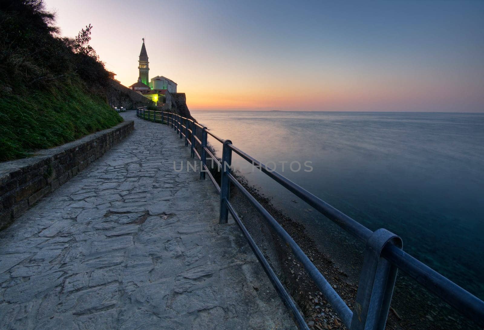 Beautiful seascape at dusk in Piran - Slovenia