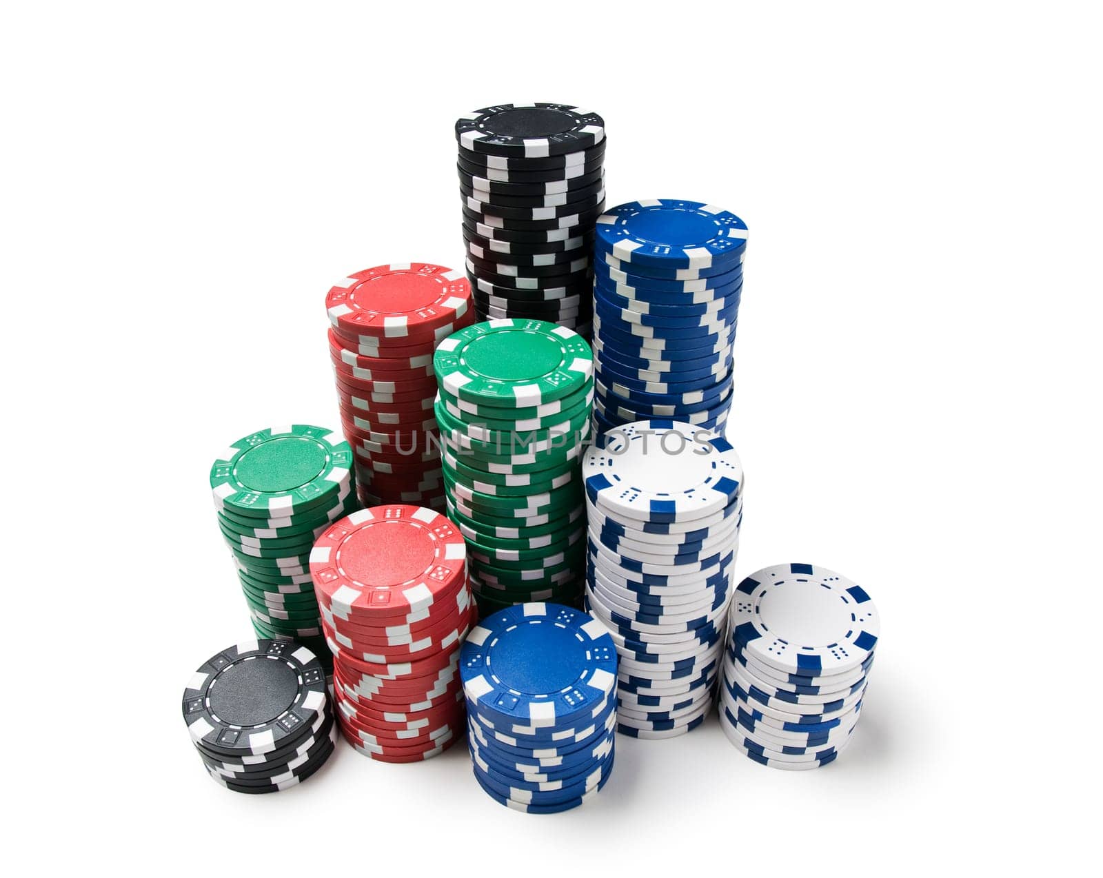 Gambling chips isolated on white close up