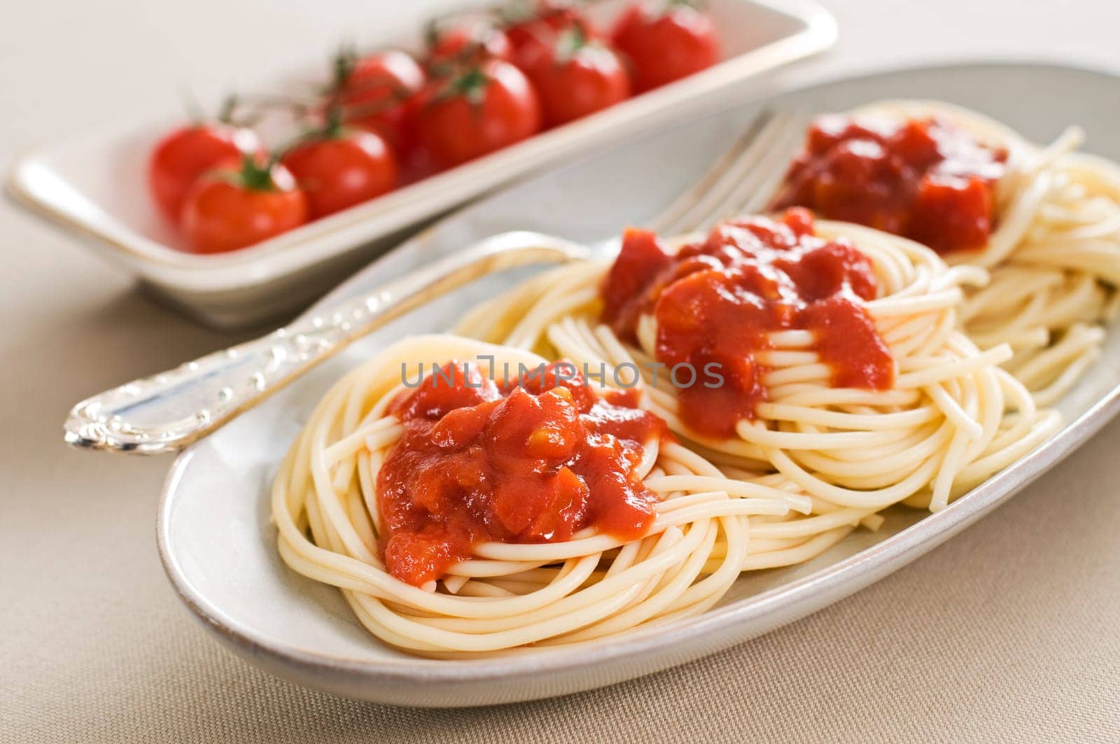 Spaghetti with tomato sauce close up shoot