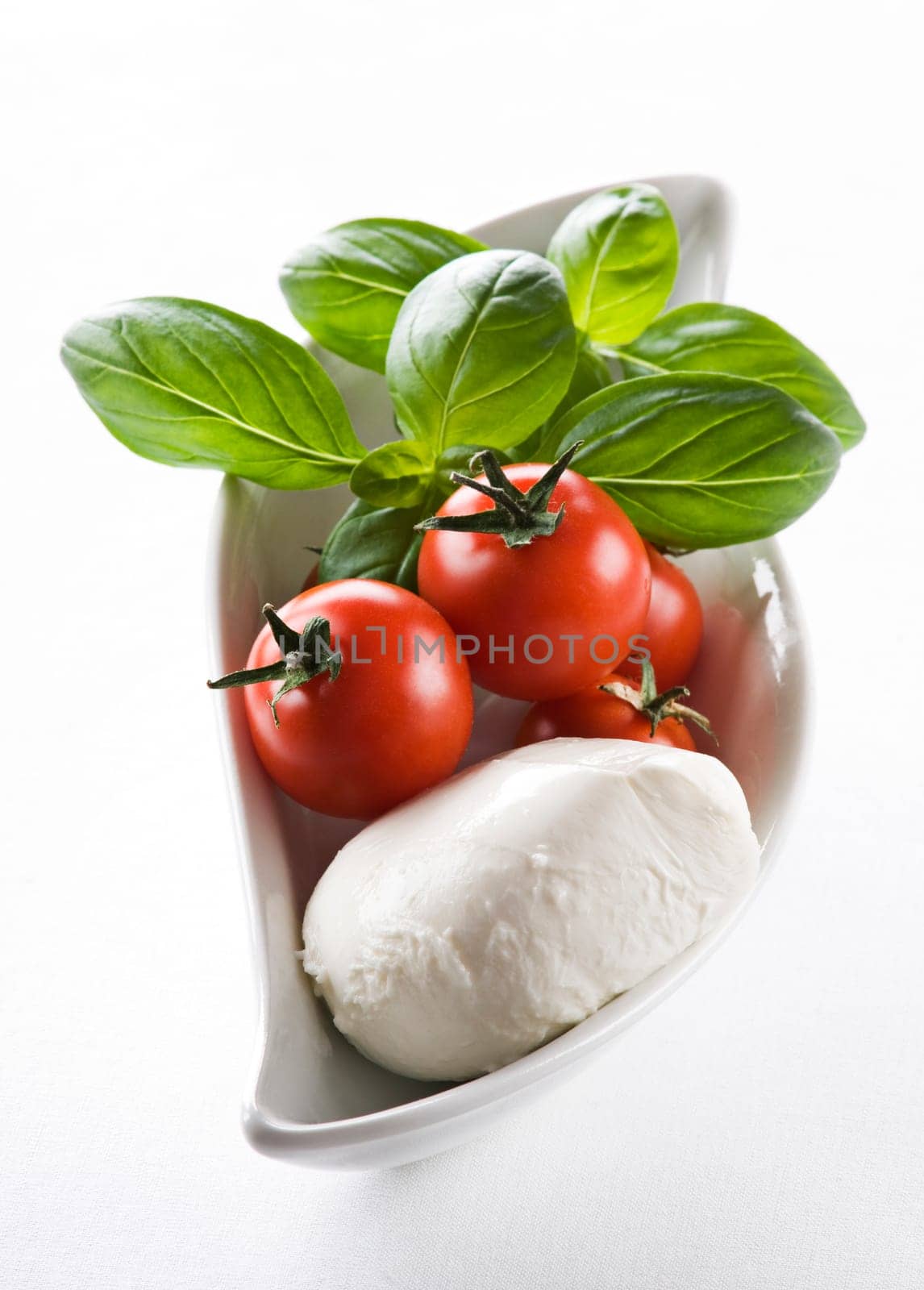 Fresh mozzarella, tomato and basil salad close up