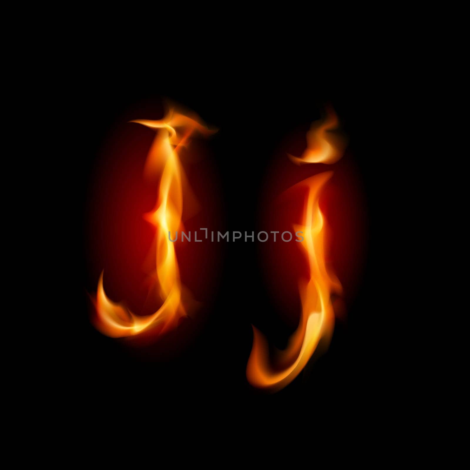 Fiery font. Letter J. Illustration on black background