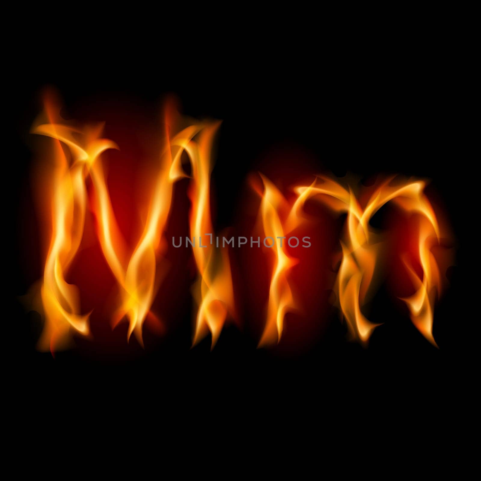 Fiery font. Letter M. Illustration on black background
