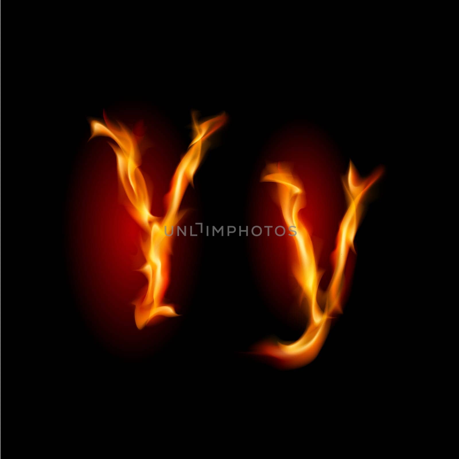 Fiery font. Letter Y. Illustration on black background