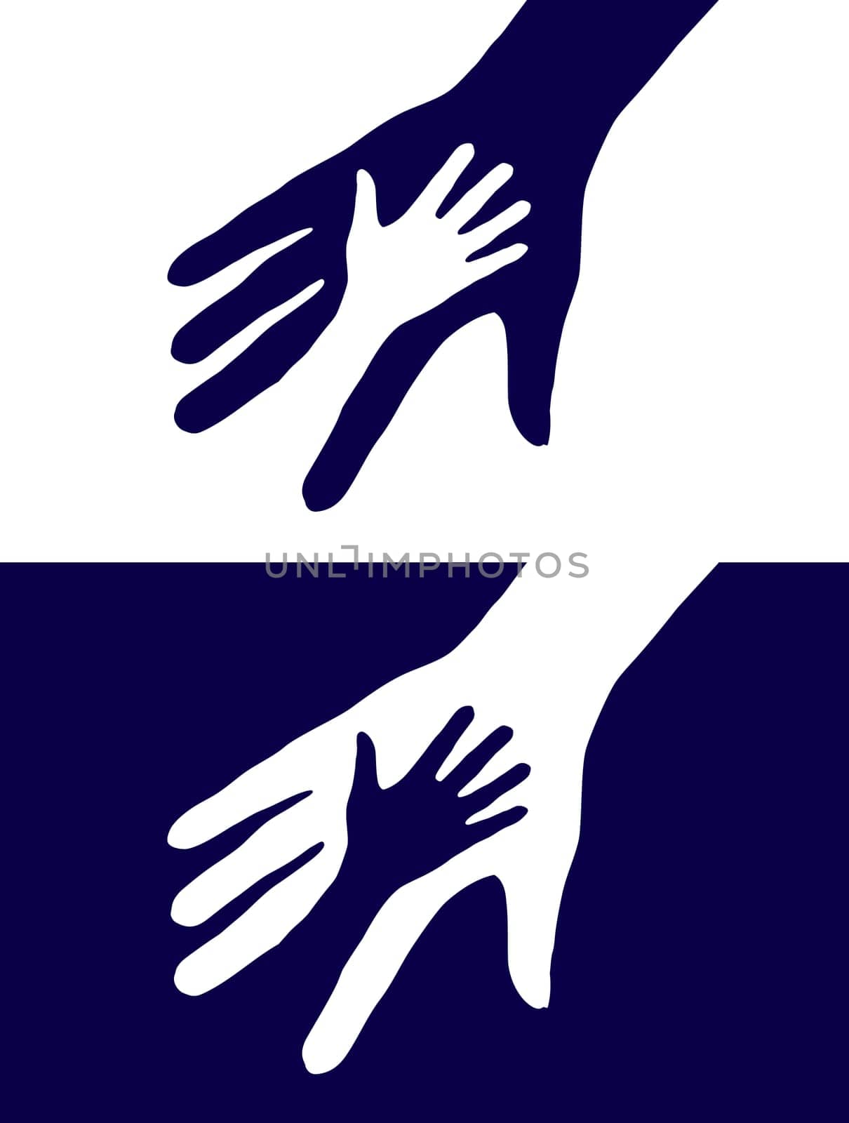 Abstract black and white background. Two hands silhouette.