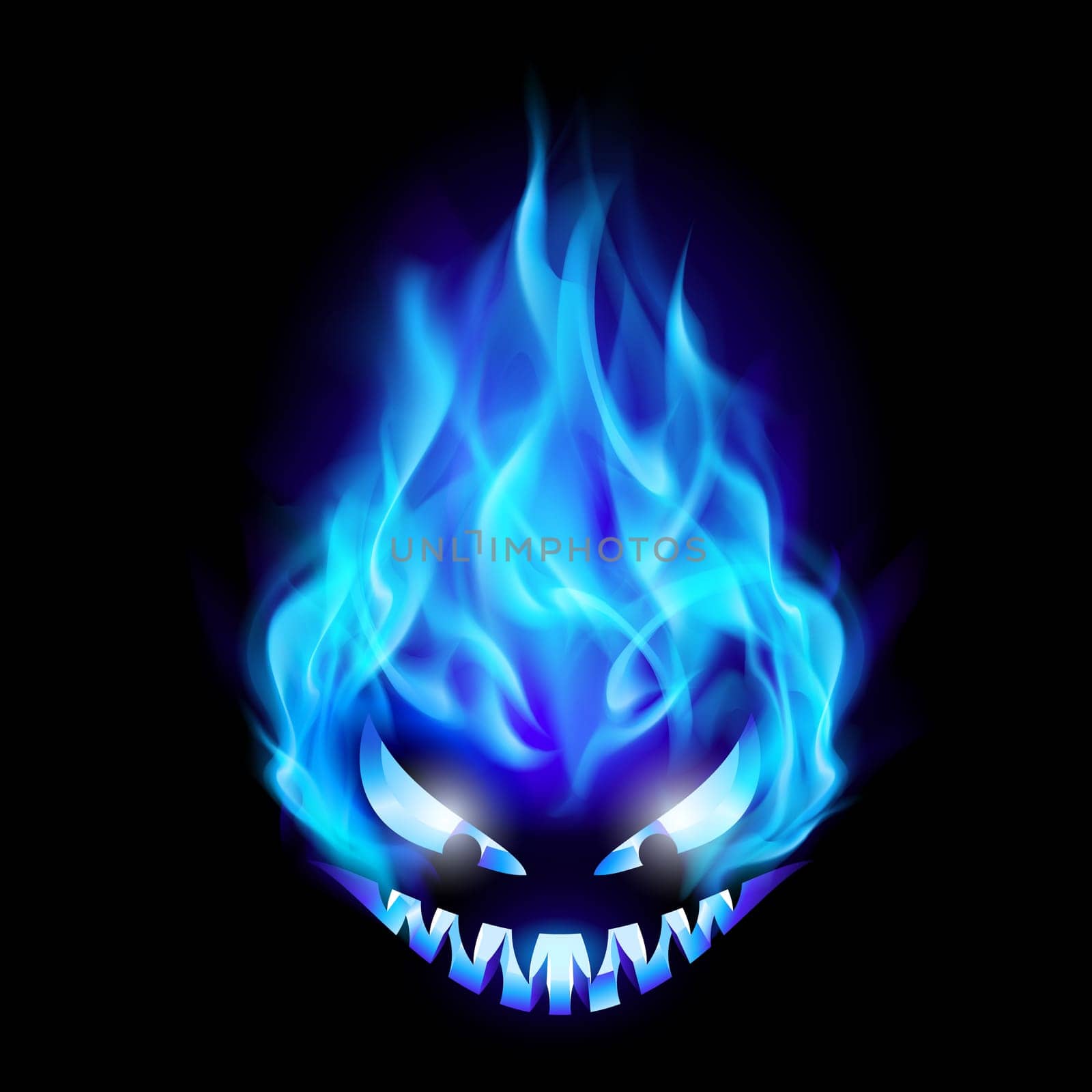 Blue Evil burning Halloween symbol. Illustration on black background