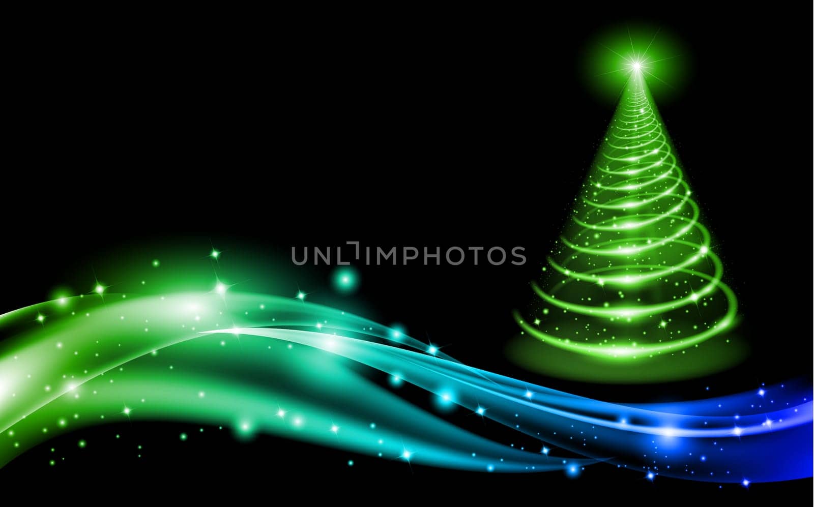 Abstract Green Christmas Tree. Illustration on black background
