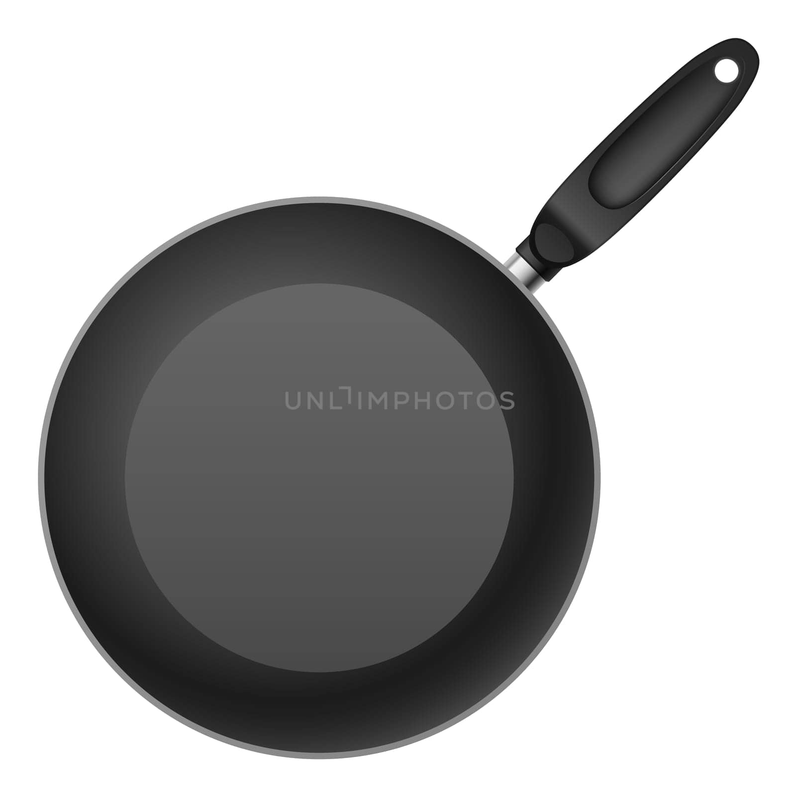 Black Teflon coated shallow frying pan. Illustration on white background