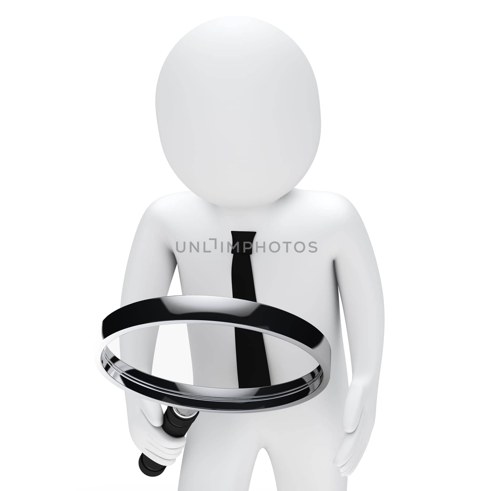 Businessman hold and look chrome magnifying glass
