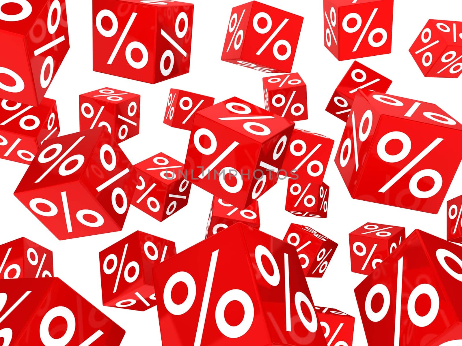 many red sale percent cubes fall down