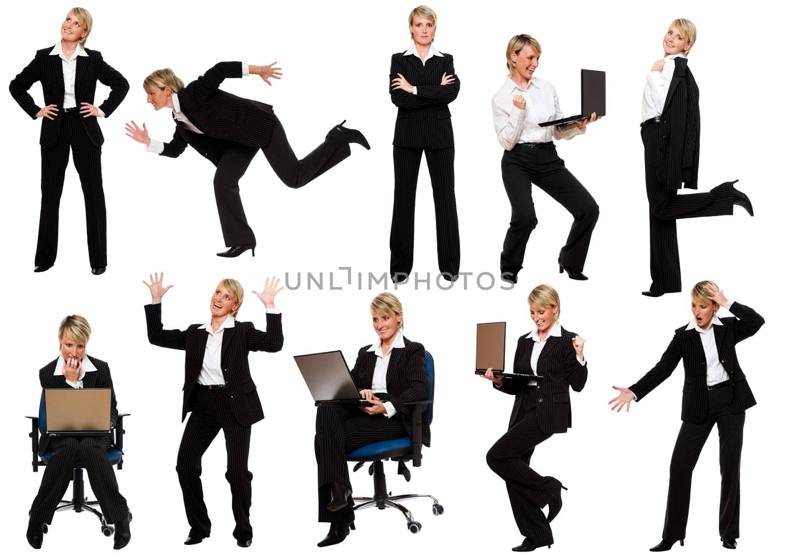 multiple business woman figures isolated on white