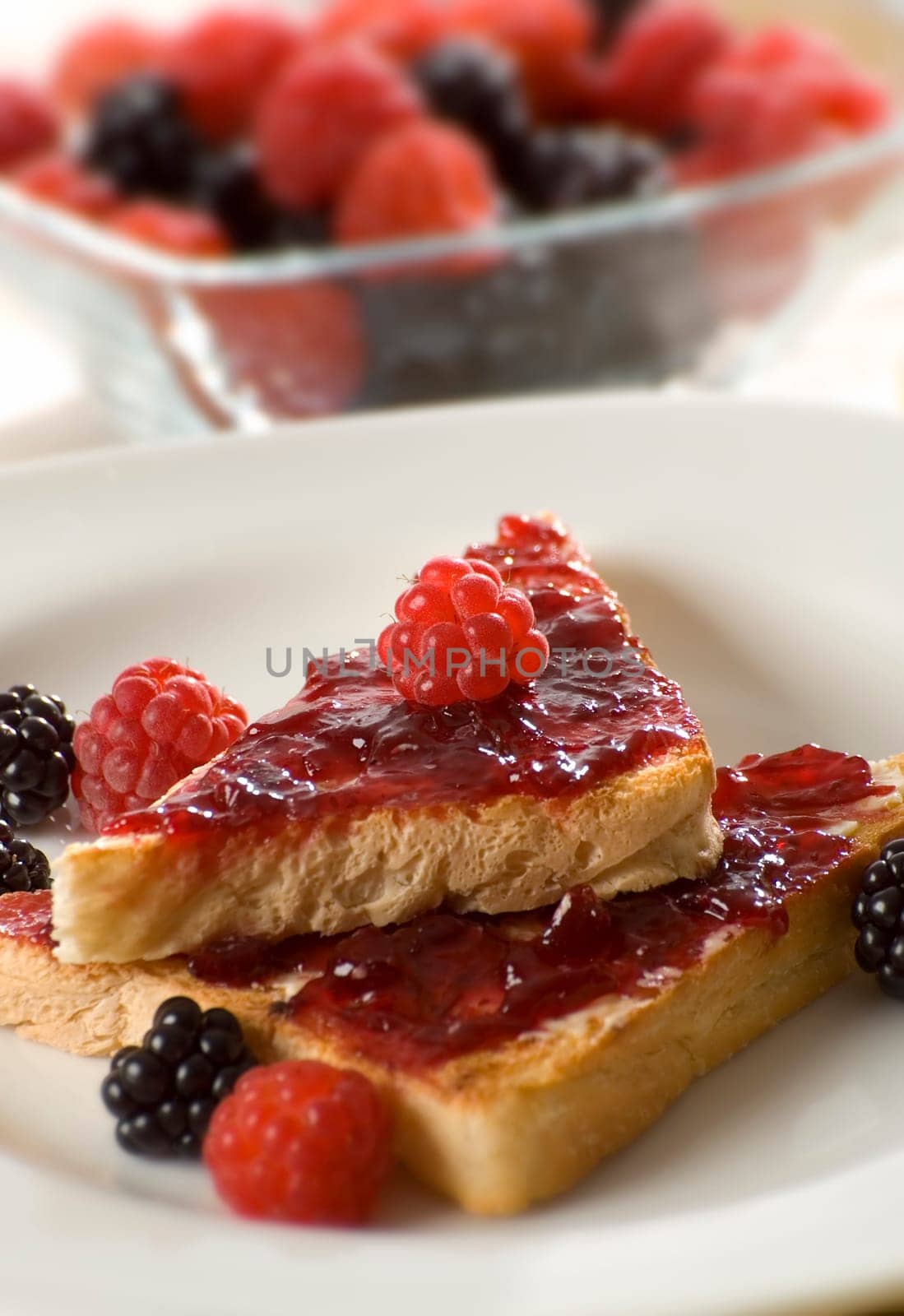 toast with raspberry jam close up shoot