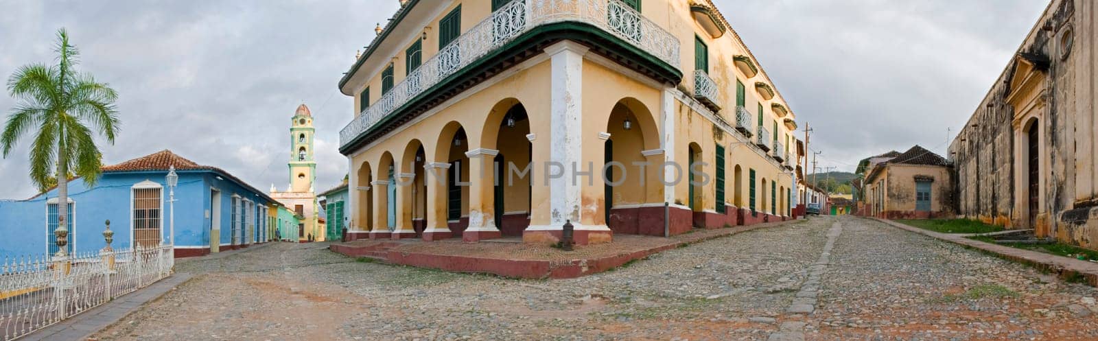 wide panoramic shoot  of colonial town trinidad - cuba