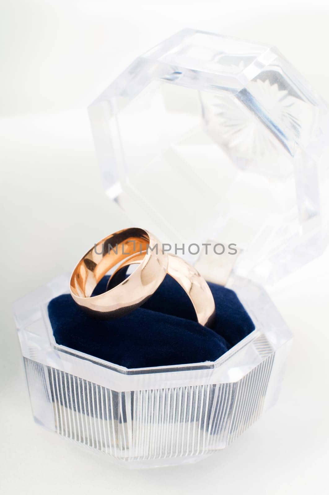 two golden rings in open box close up shoot
