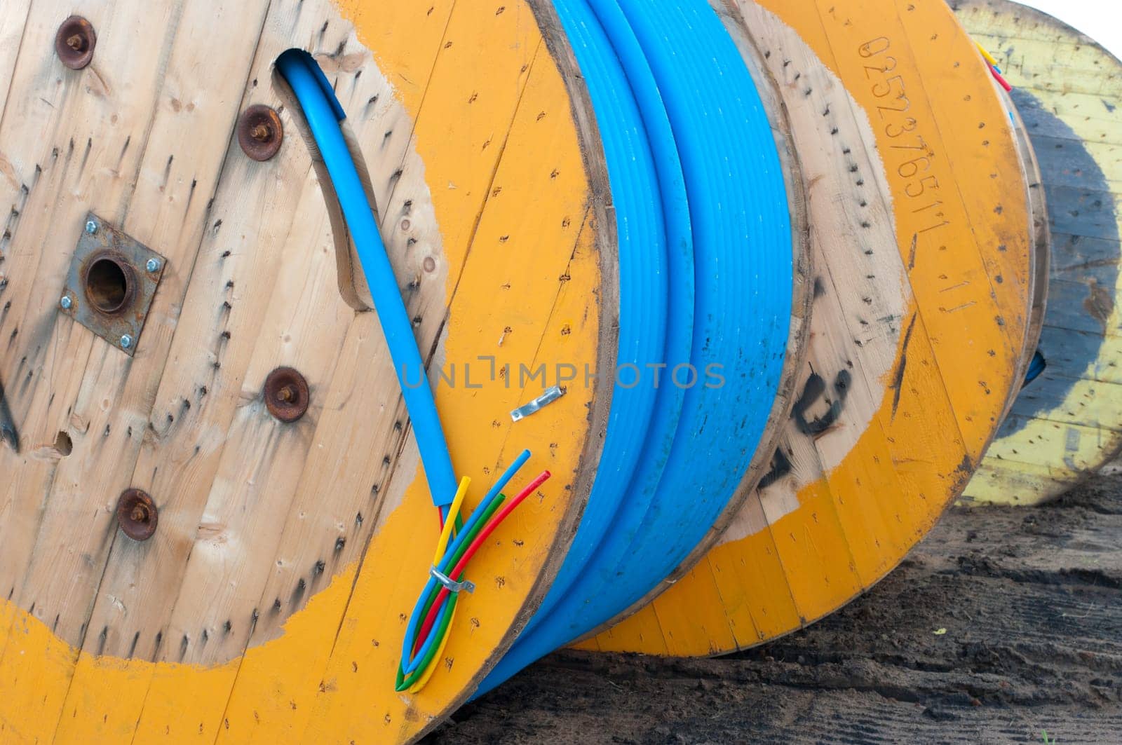cable drums on a newly built industrial area
