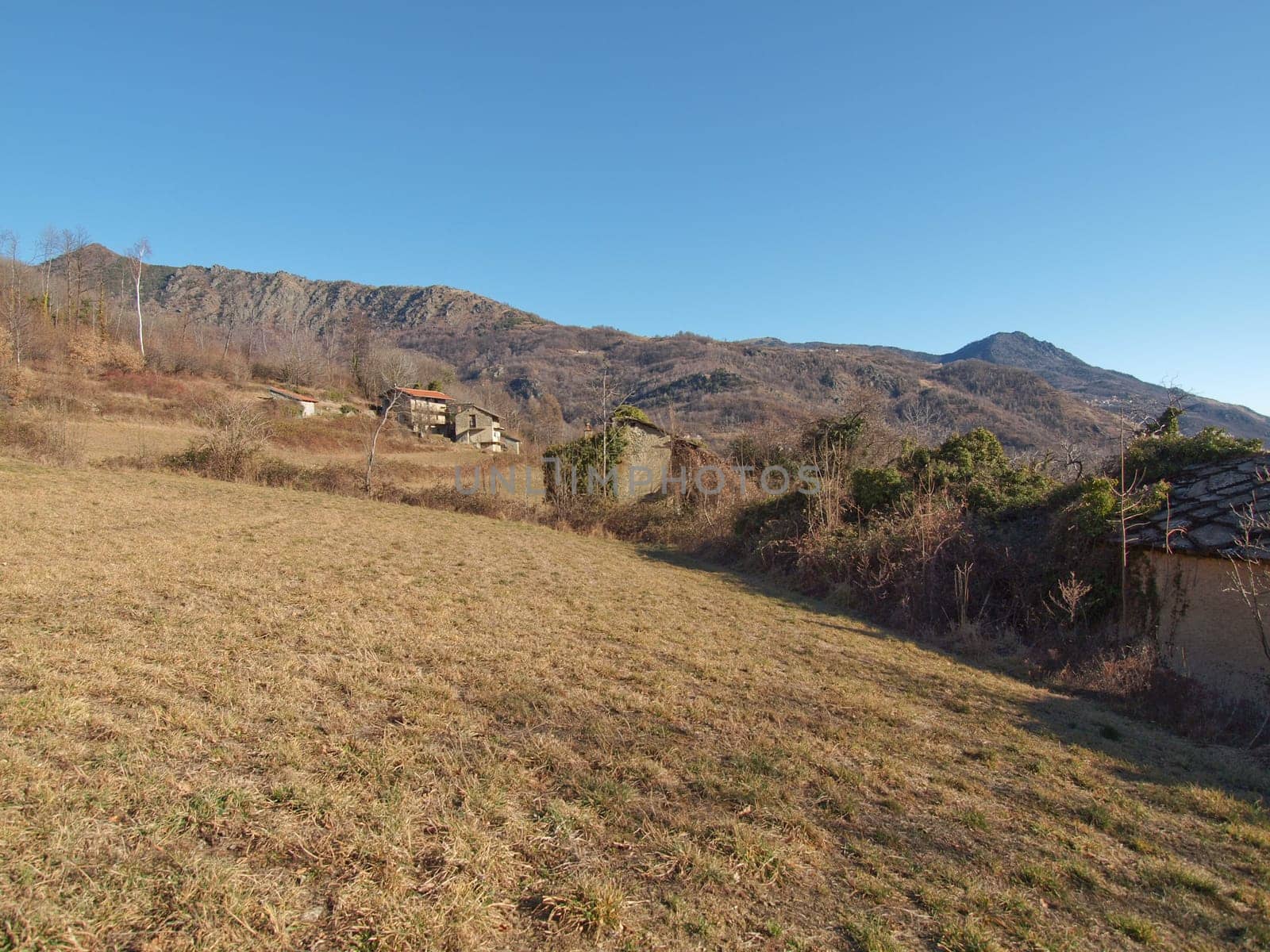 Old abandoned mountain hamlet in Susa Valley, Turin, Italy