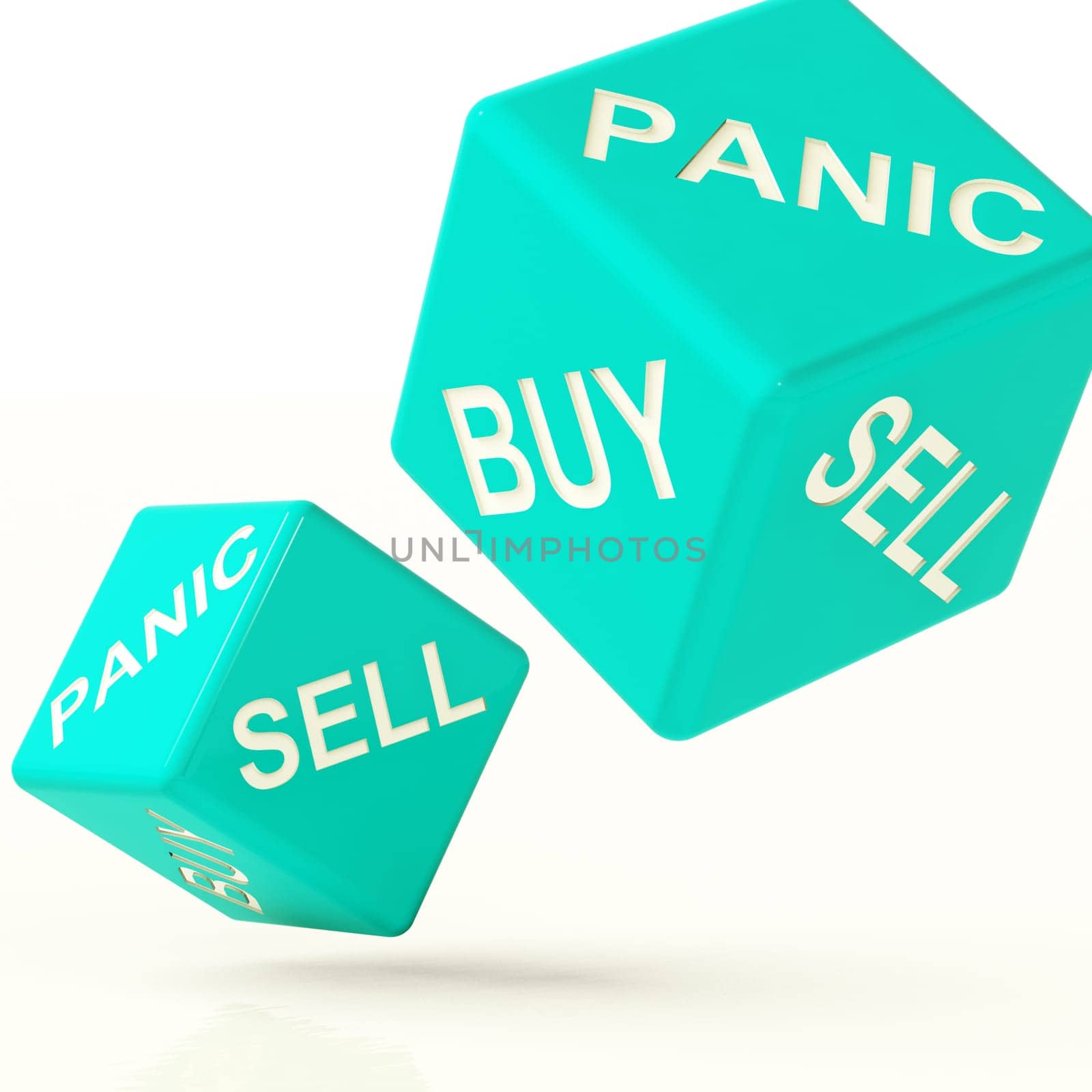 Buy Panic And Sell Blue Dice Representing Market Turmoil