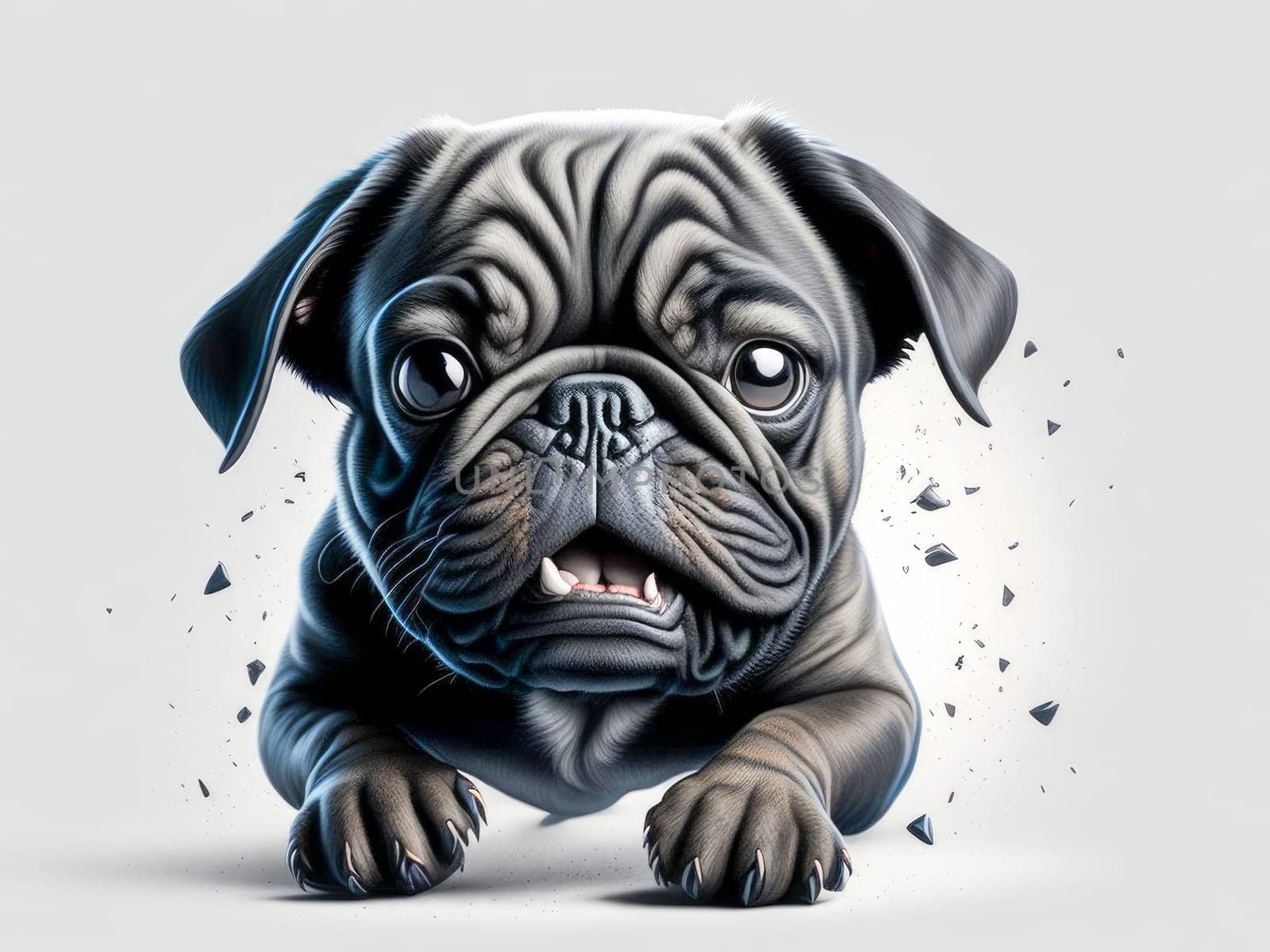 Cute funny pug puppy on white background. Halloween costume. Generative Ai. by JuliaDorian