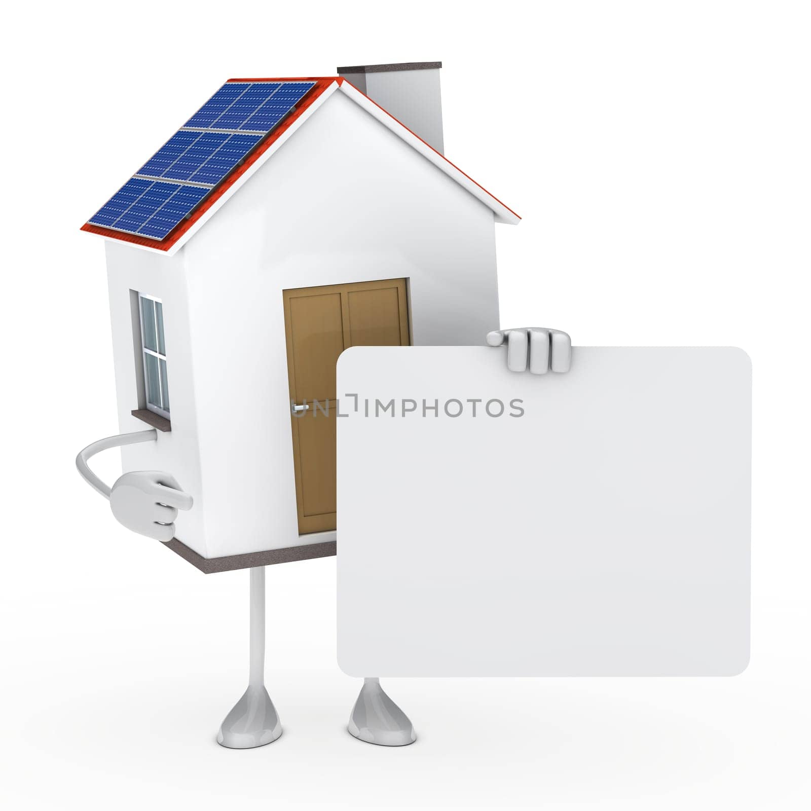 solar house figure hold a white billboard