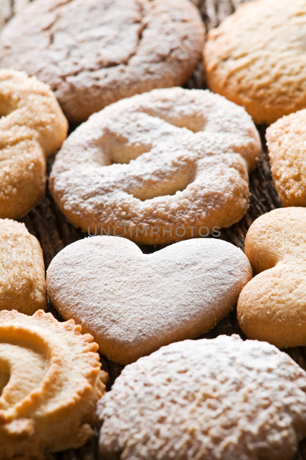 Christmas cookies with powder sugar close up