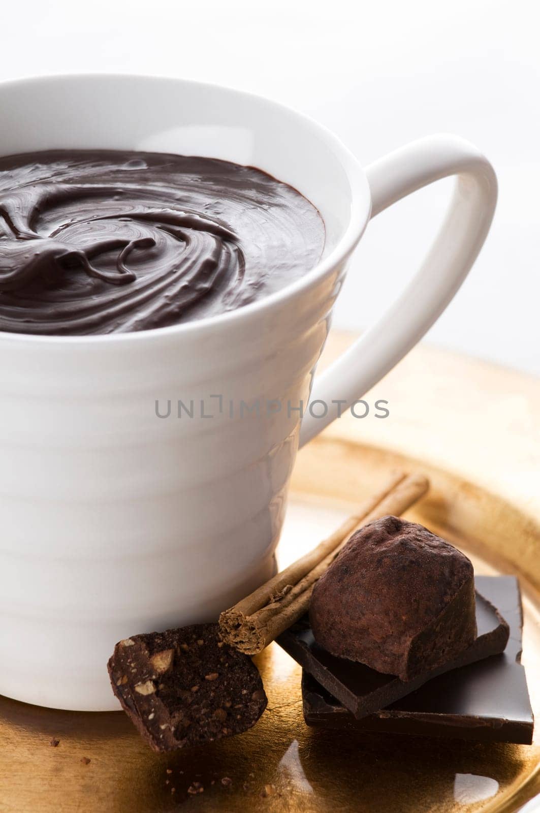 Hot chocolate with candy close up shoot