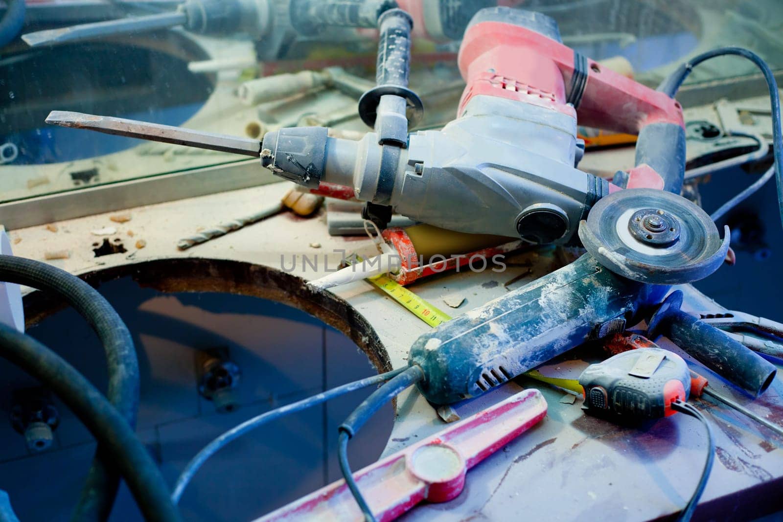 home improvement repair messy clutter with dusted tools handtools