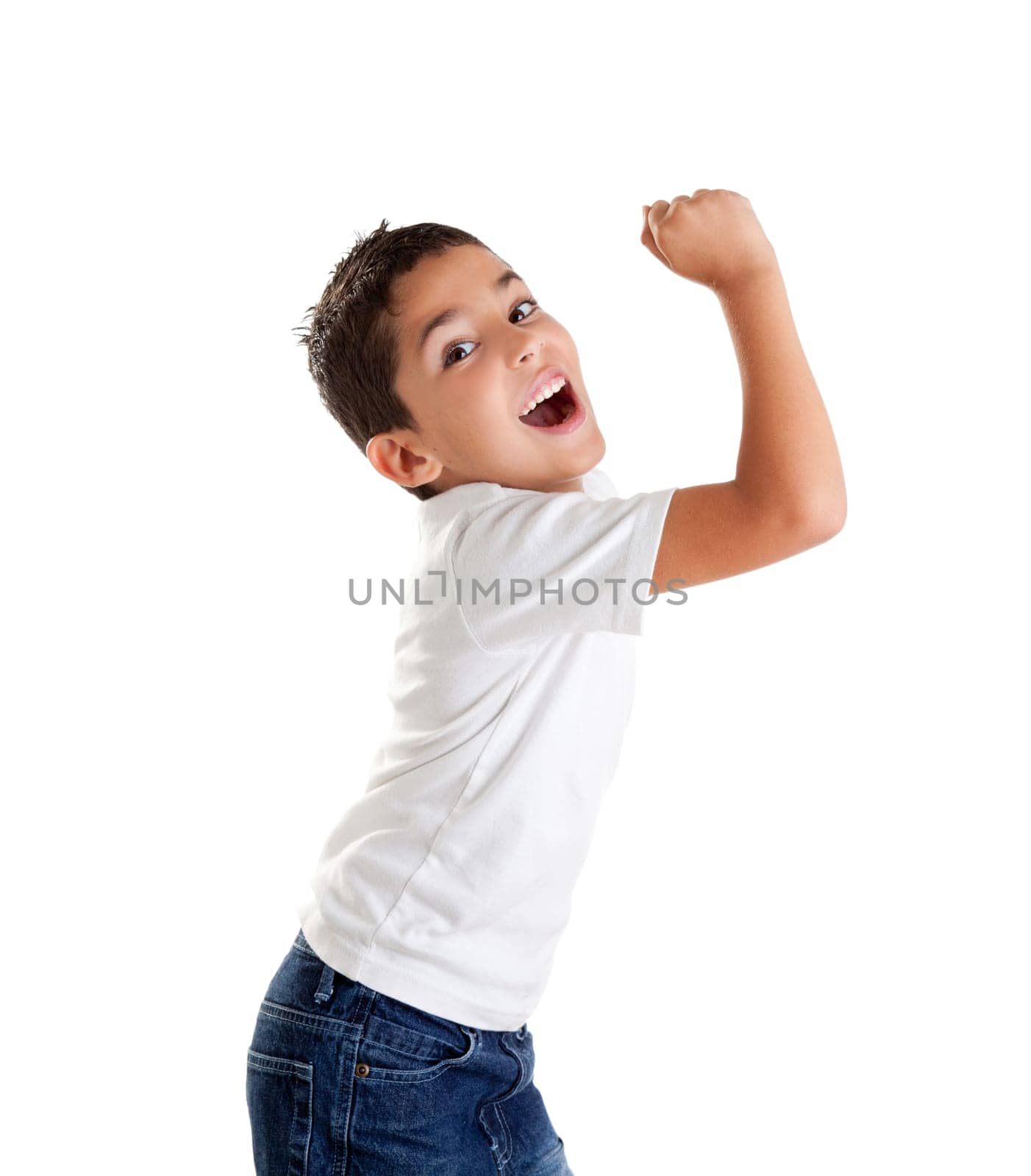 children excited kid epression with winner gesture screaming happy