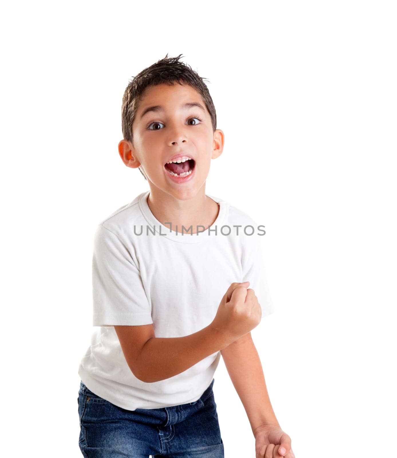 children excited kid epression with winner gesture screaming happy