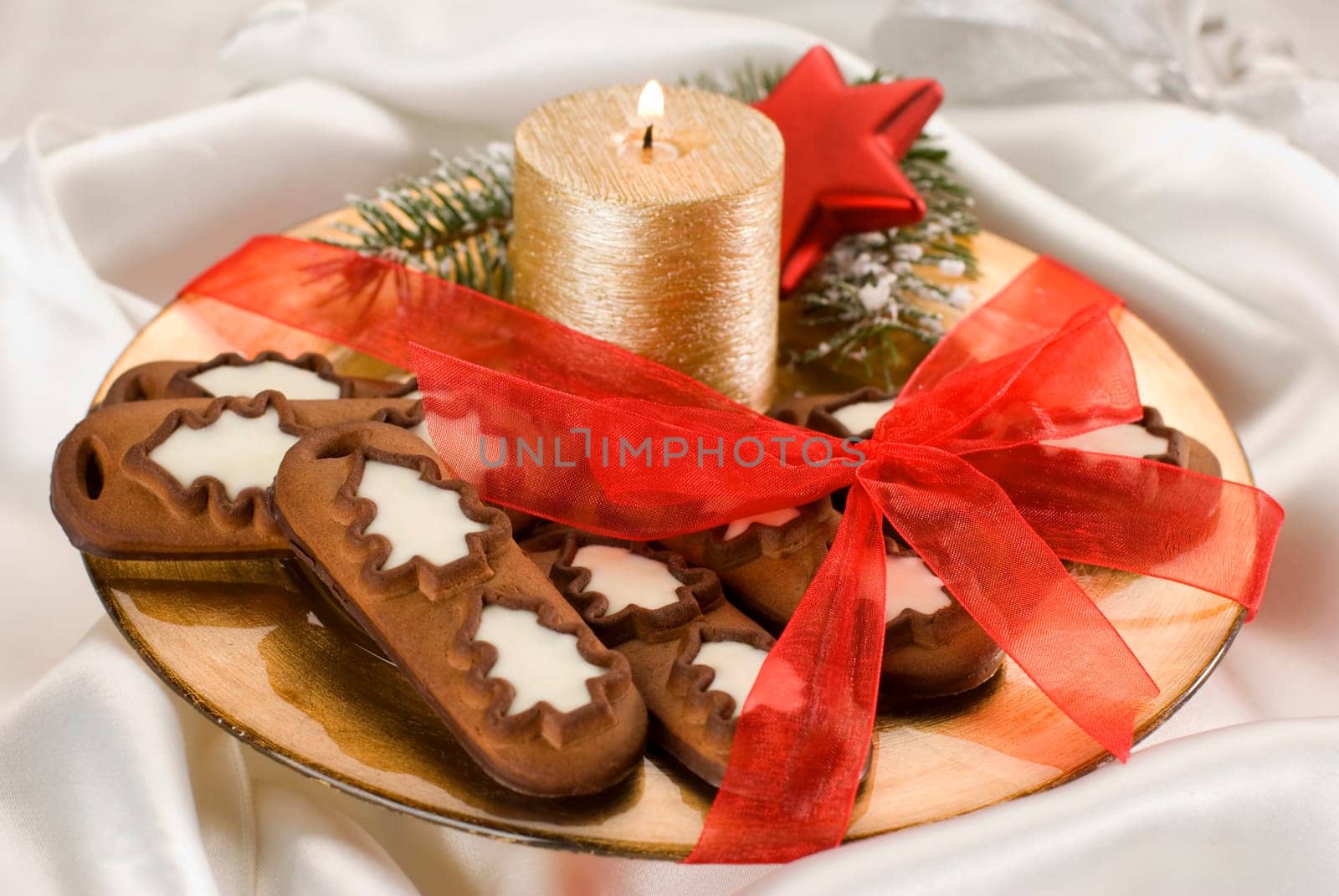 Christmas still life with cookies and candle