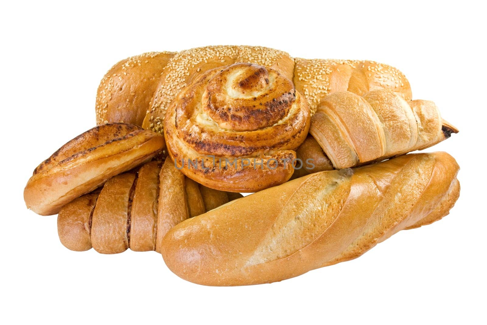 Bakery foodstuffs set on a white background