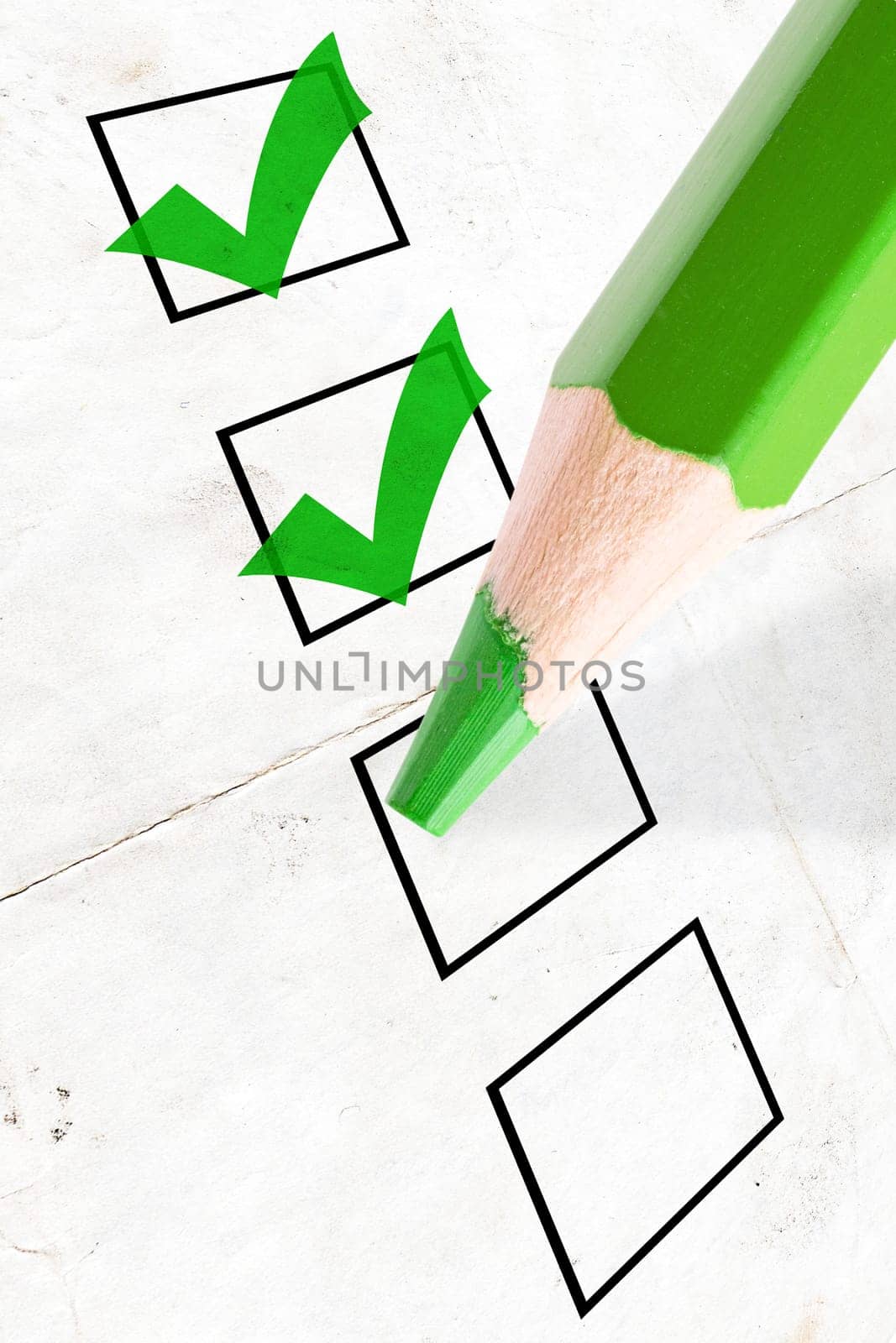 marked check boxes and big green pencil