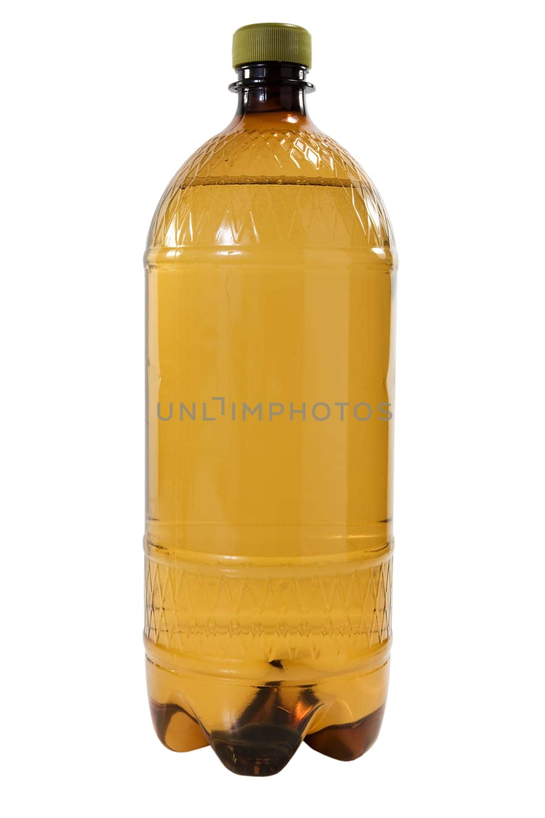 Brown plastic bottle of beer drink without label on a white background