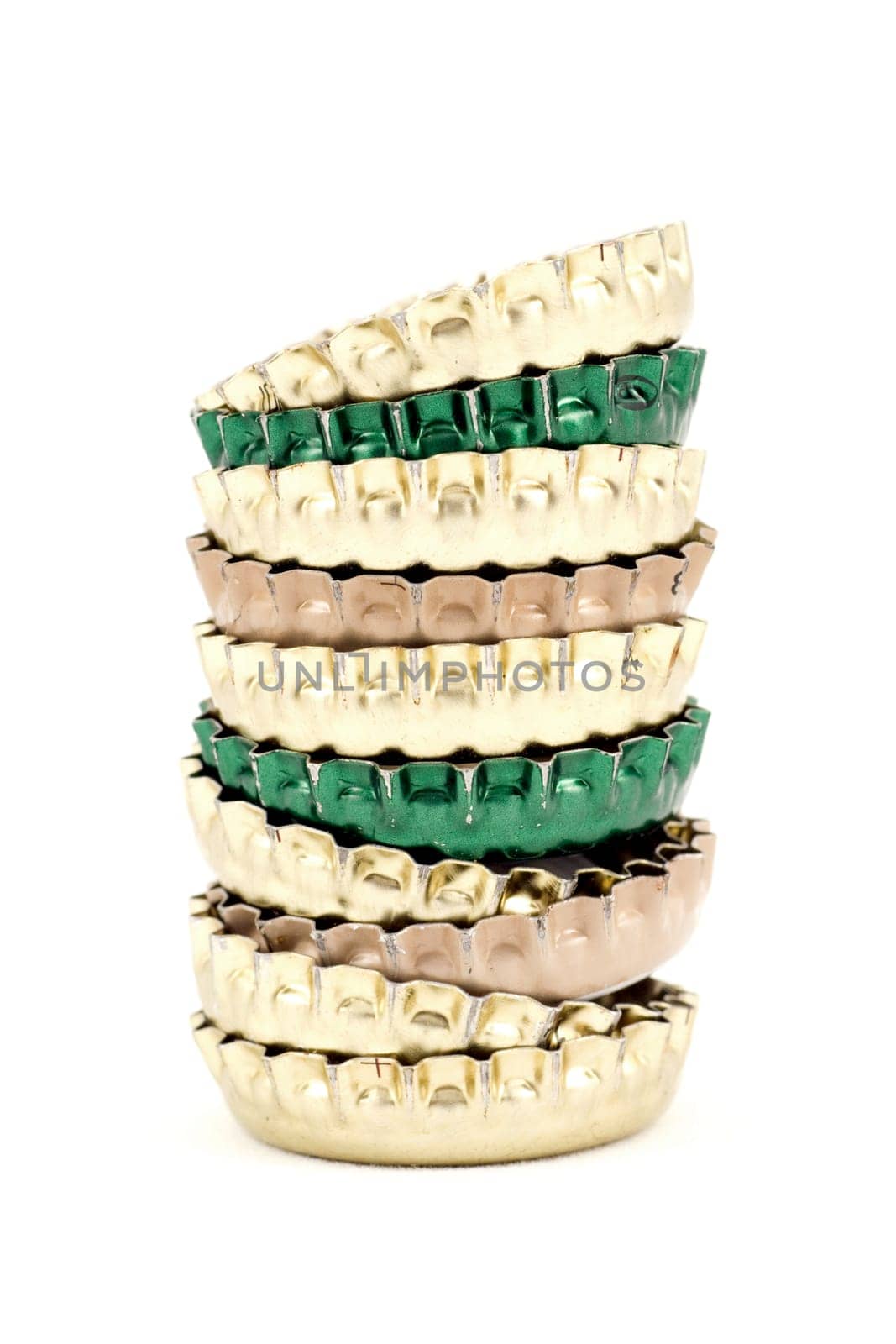 Stack of beer corks close-up,isolated on white