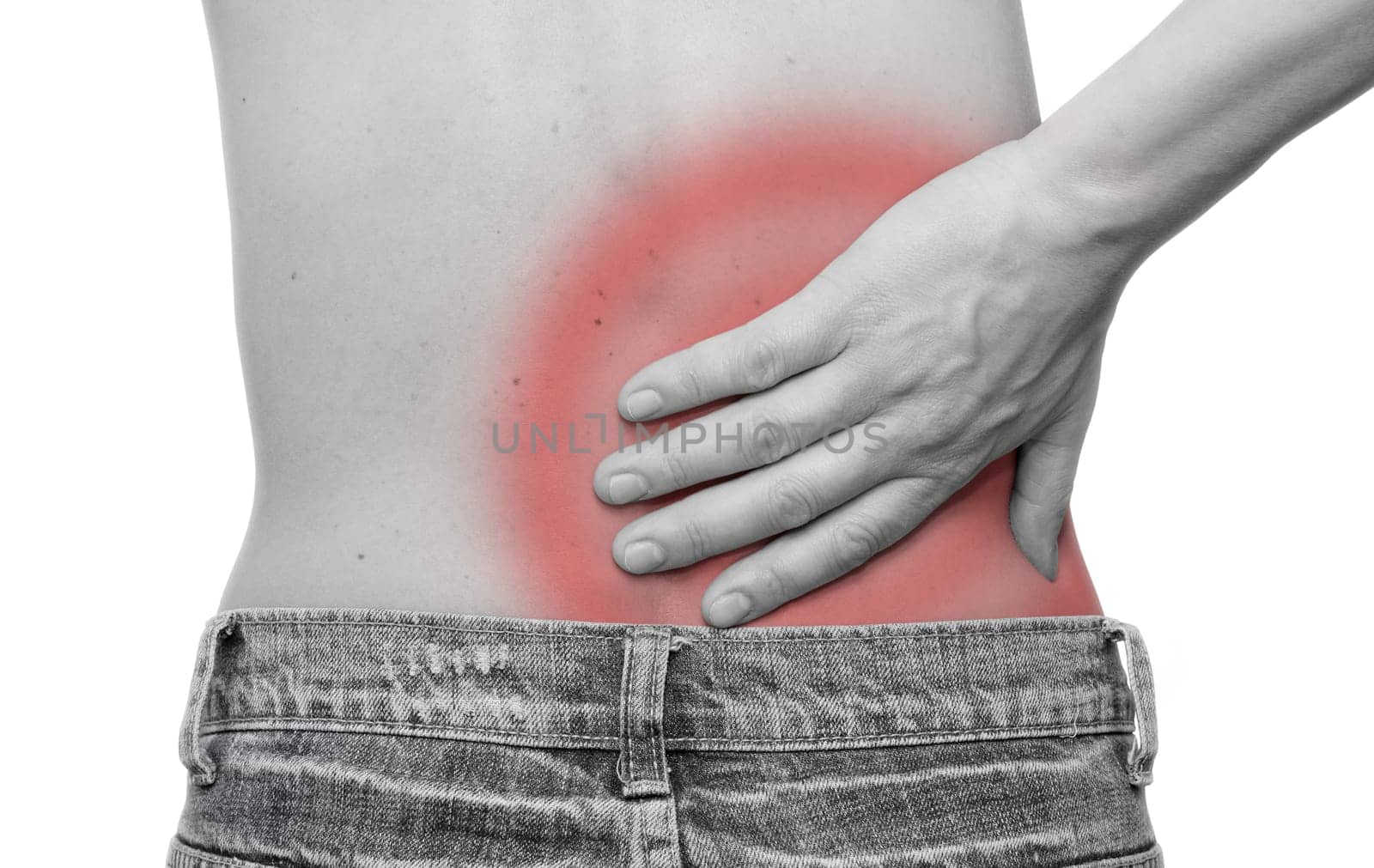 A woman suffering pain on her back
